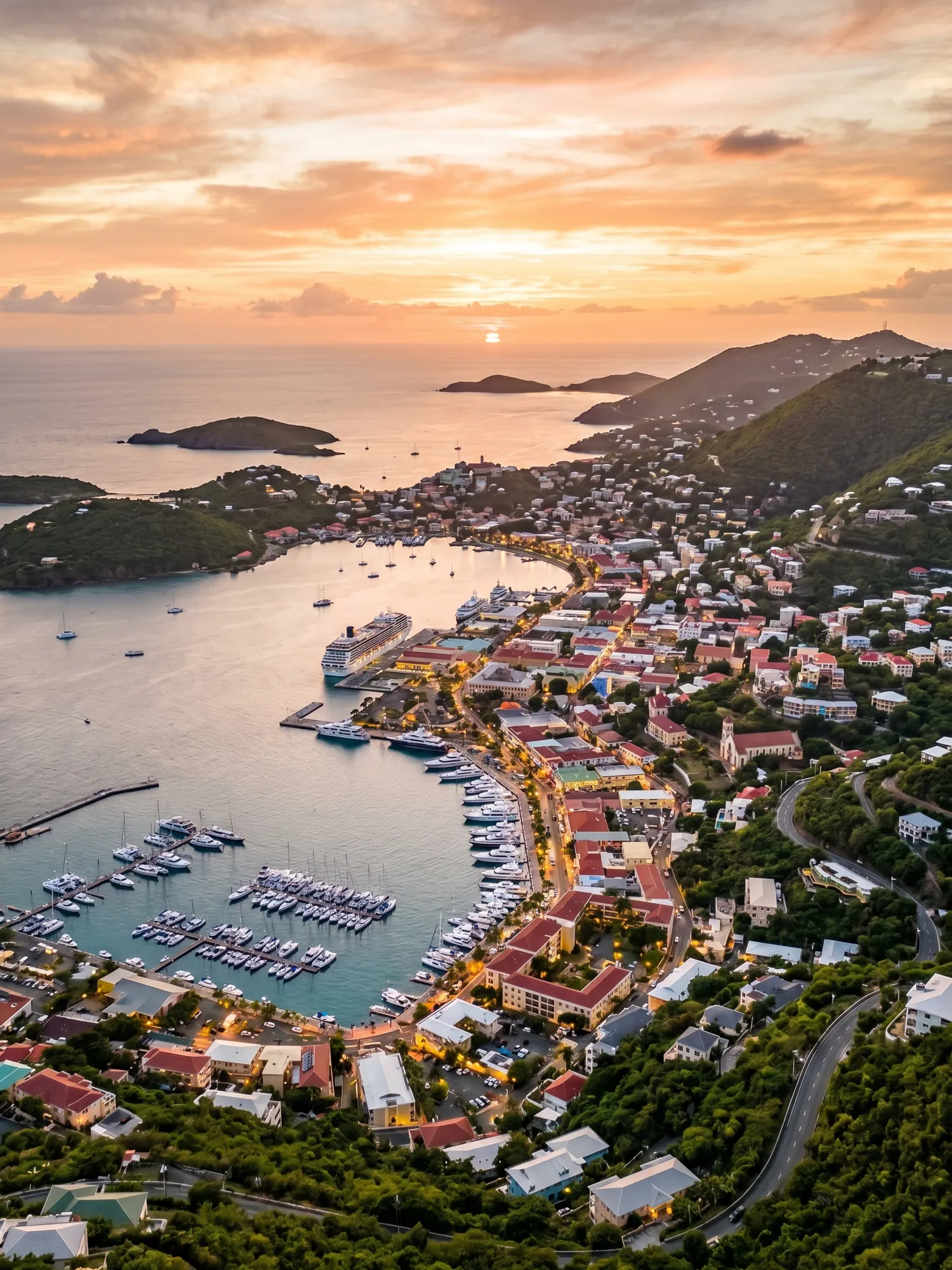 Image of Panoramic Cityscape View Of Virgin Islands At Sunset