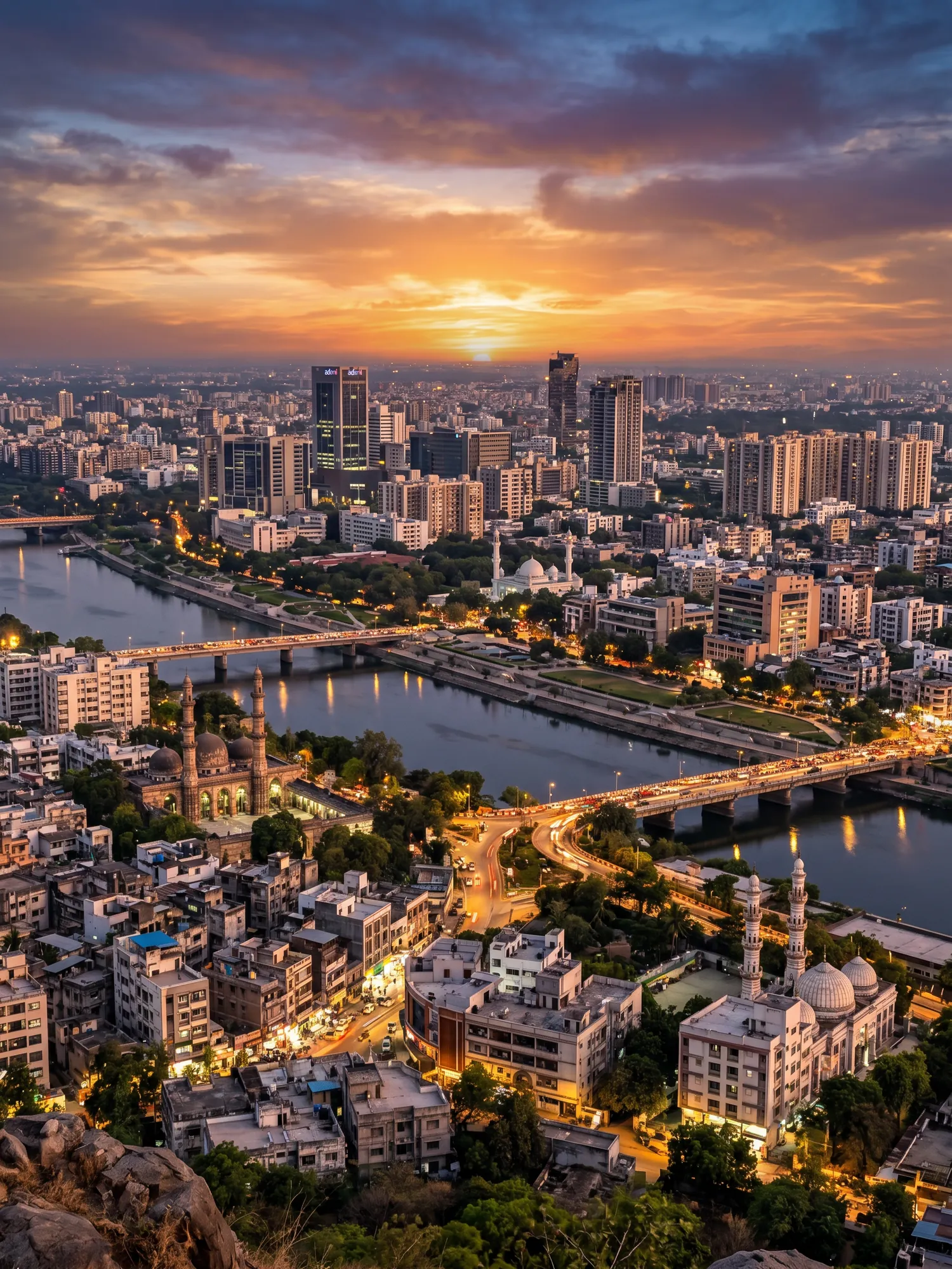 Image of Panoramic Cityscape View Of Ahmedabad At Sunset