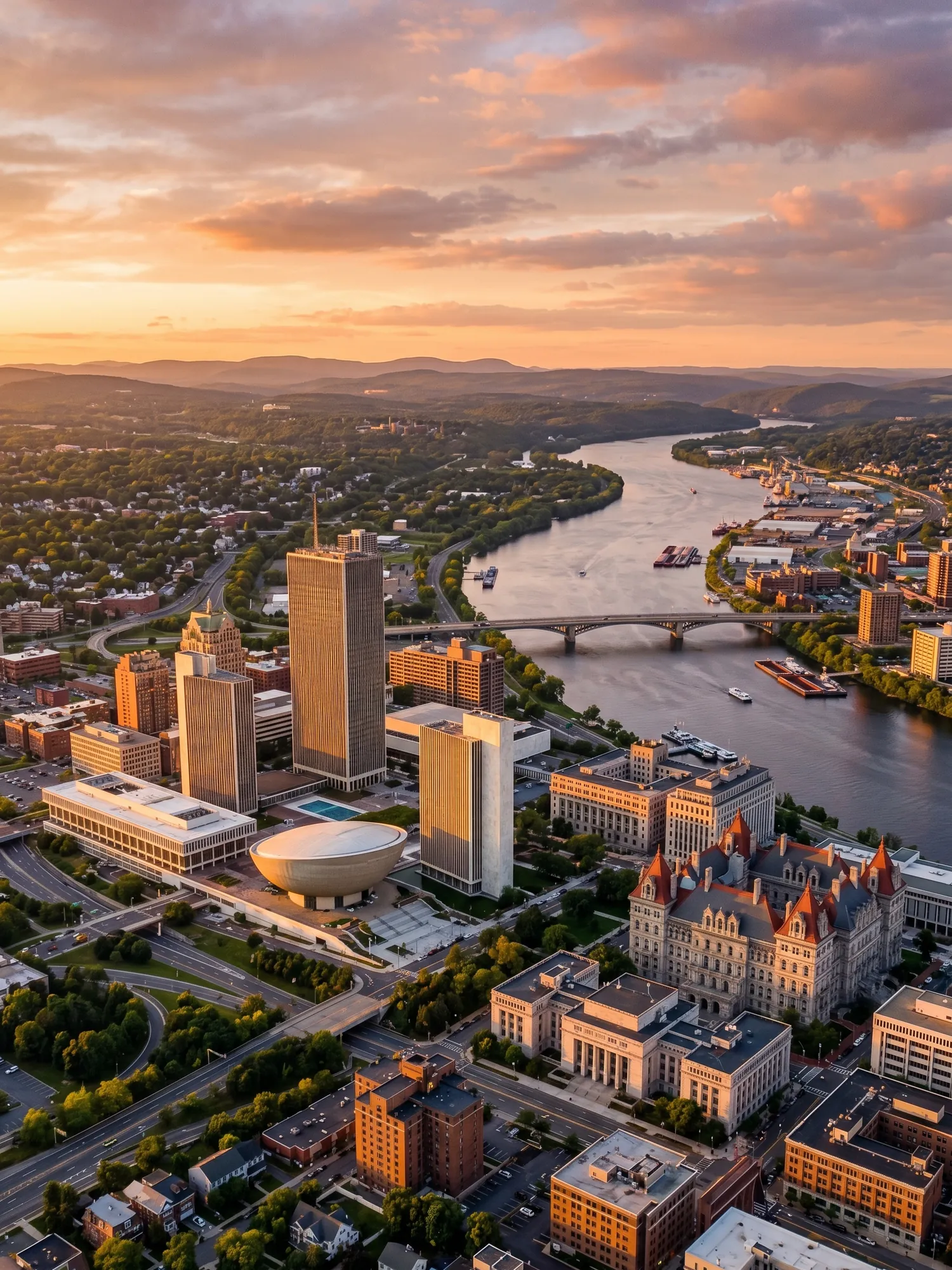 Image of Panoramic Cityscape View Of Albany At Sunset