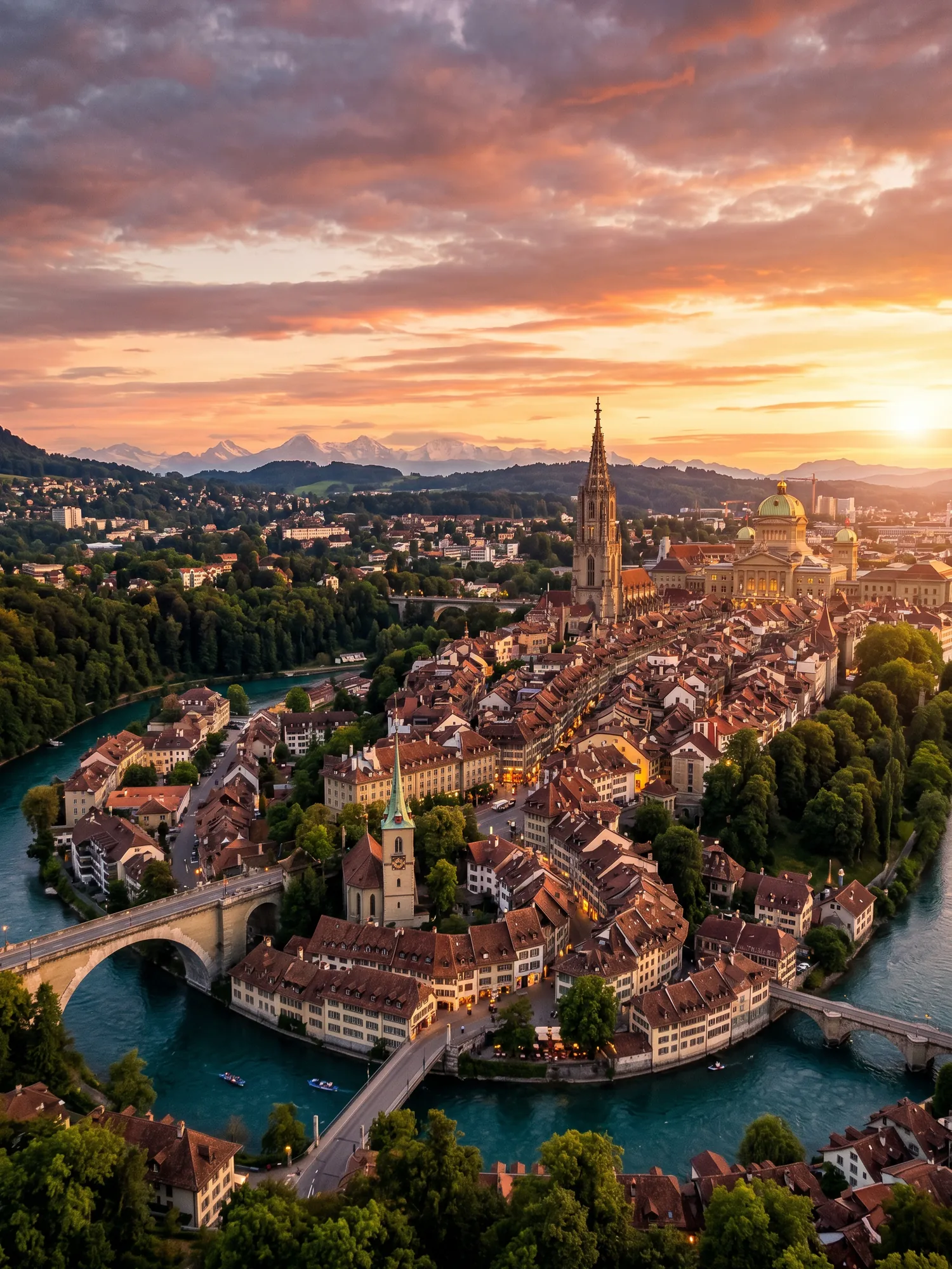 Image of Panoramic Cityscape View Of Bern At Sunset