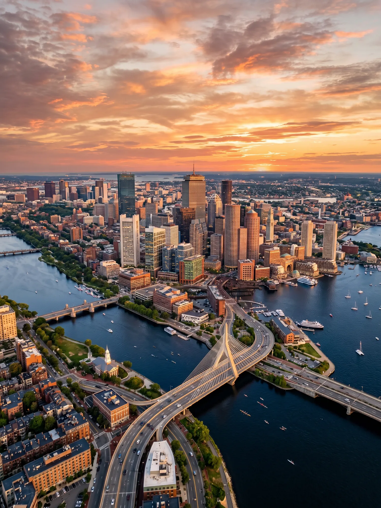 Image of Panoramic Cityscape View Of Boston At Sunset 1