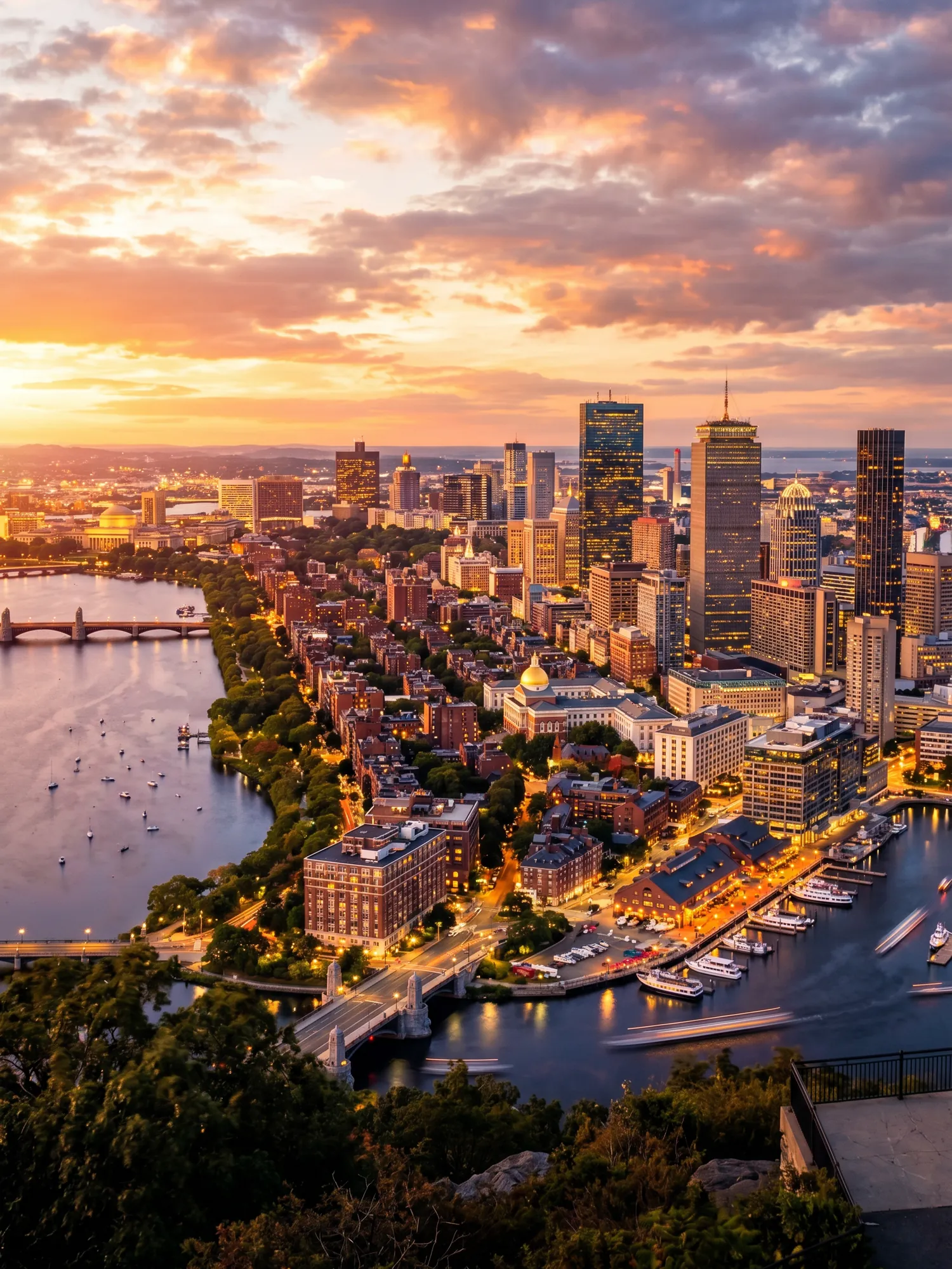 Image of Panoramic Cityscape View Of Boston At Sunset