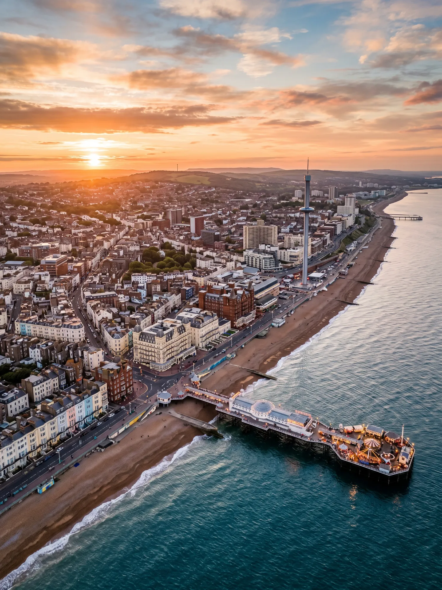 Image of Panoramic Cityscape View Of Brighton At Sunset