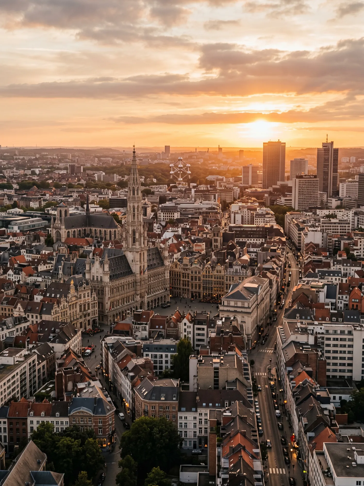 Image of Panoramic Cityscape View Of Brussels At Sunset