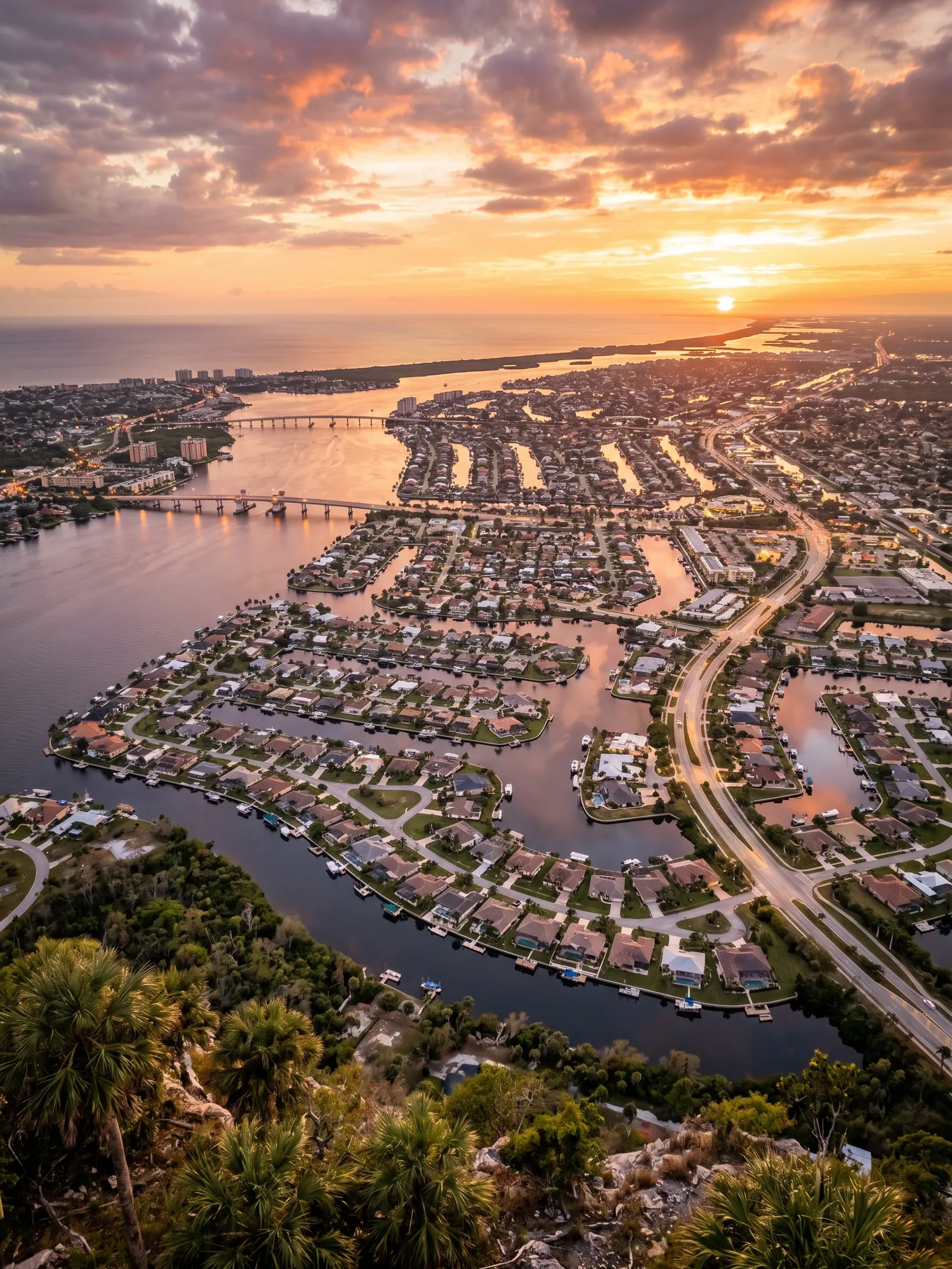 Image of Panoramic Cityscape View Of Cape Coral At Sunset