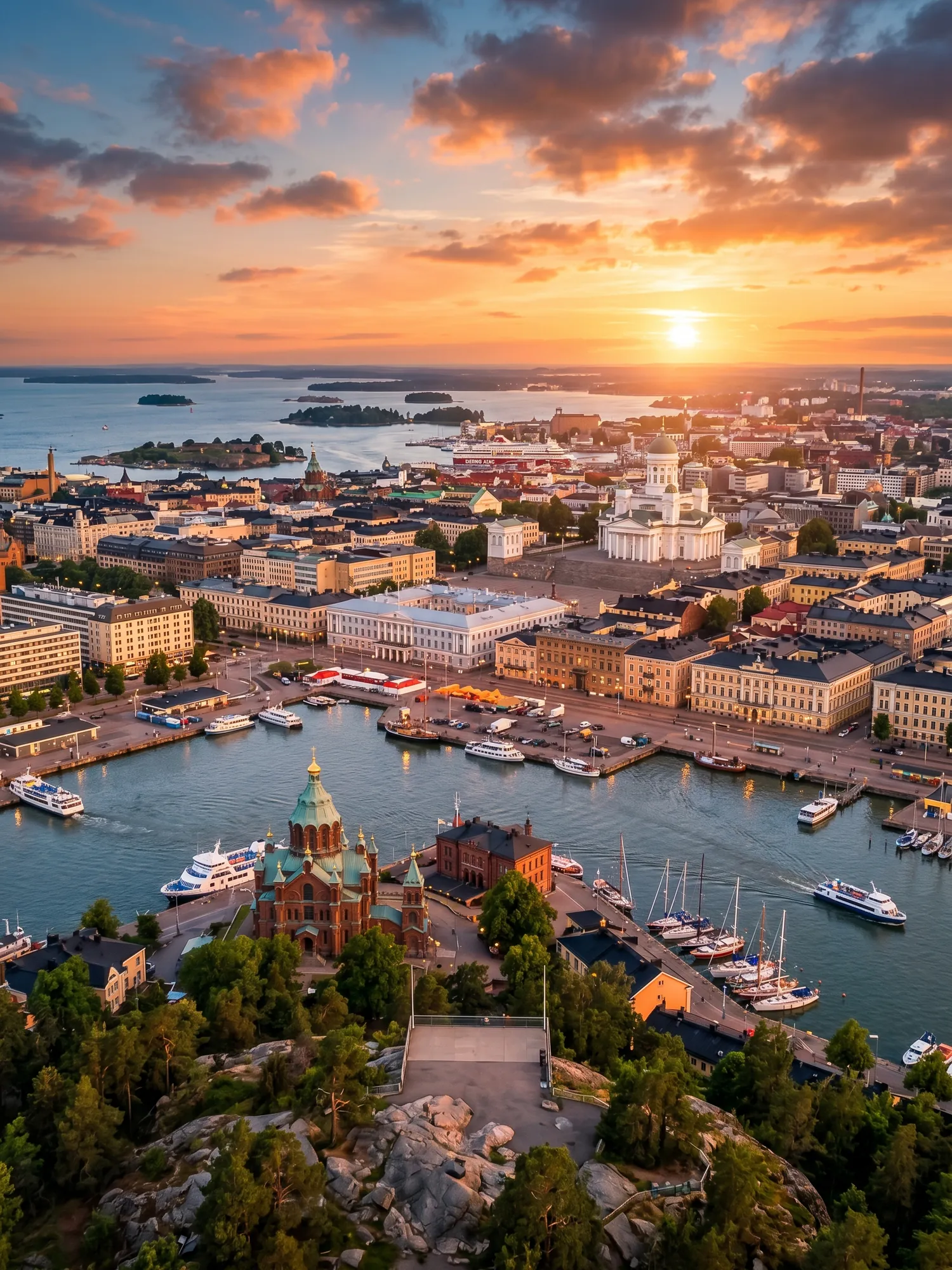 Image of Panoramic Cityscape View Of Helsinki At Sunset