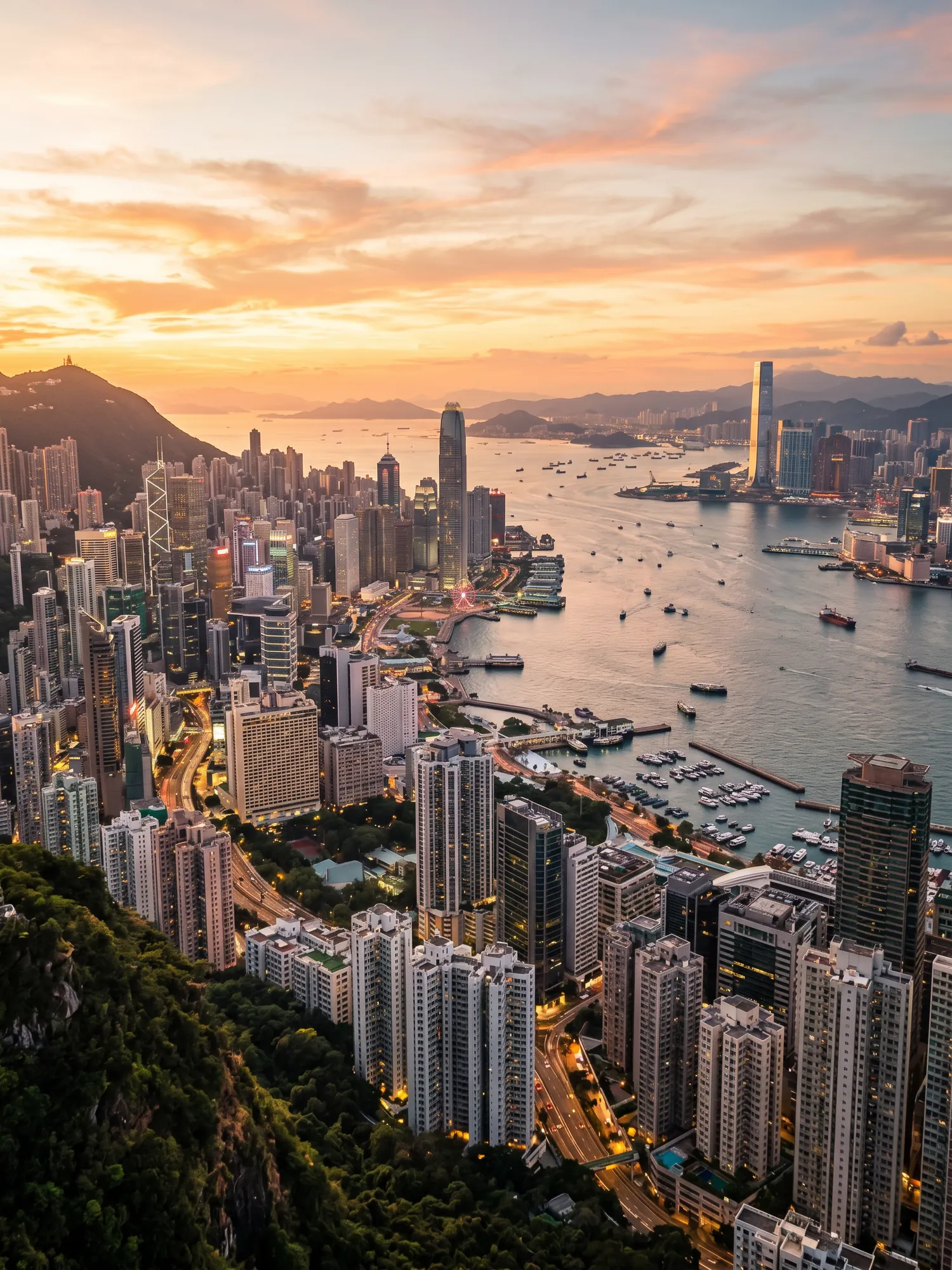 Image of Panoramic Cityscape View Of Hong Kong At Sunset 1