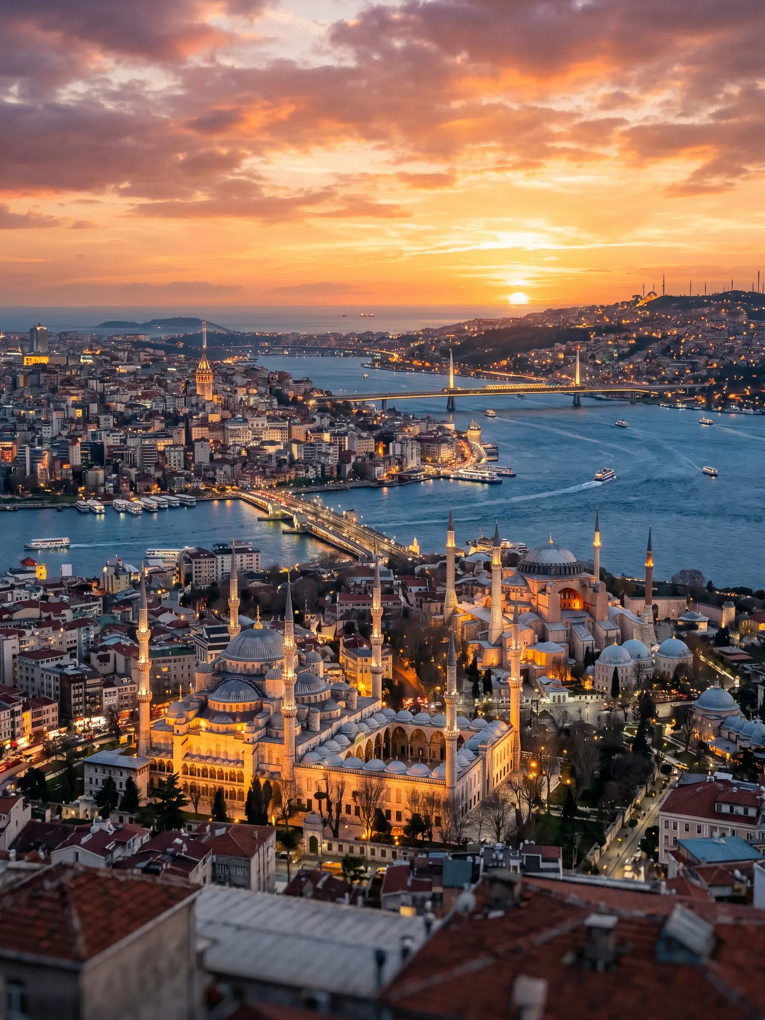 Image of Panoramic Cityscape View Of Istanbul At Sunset