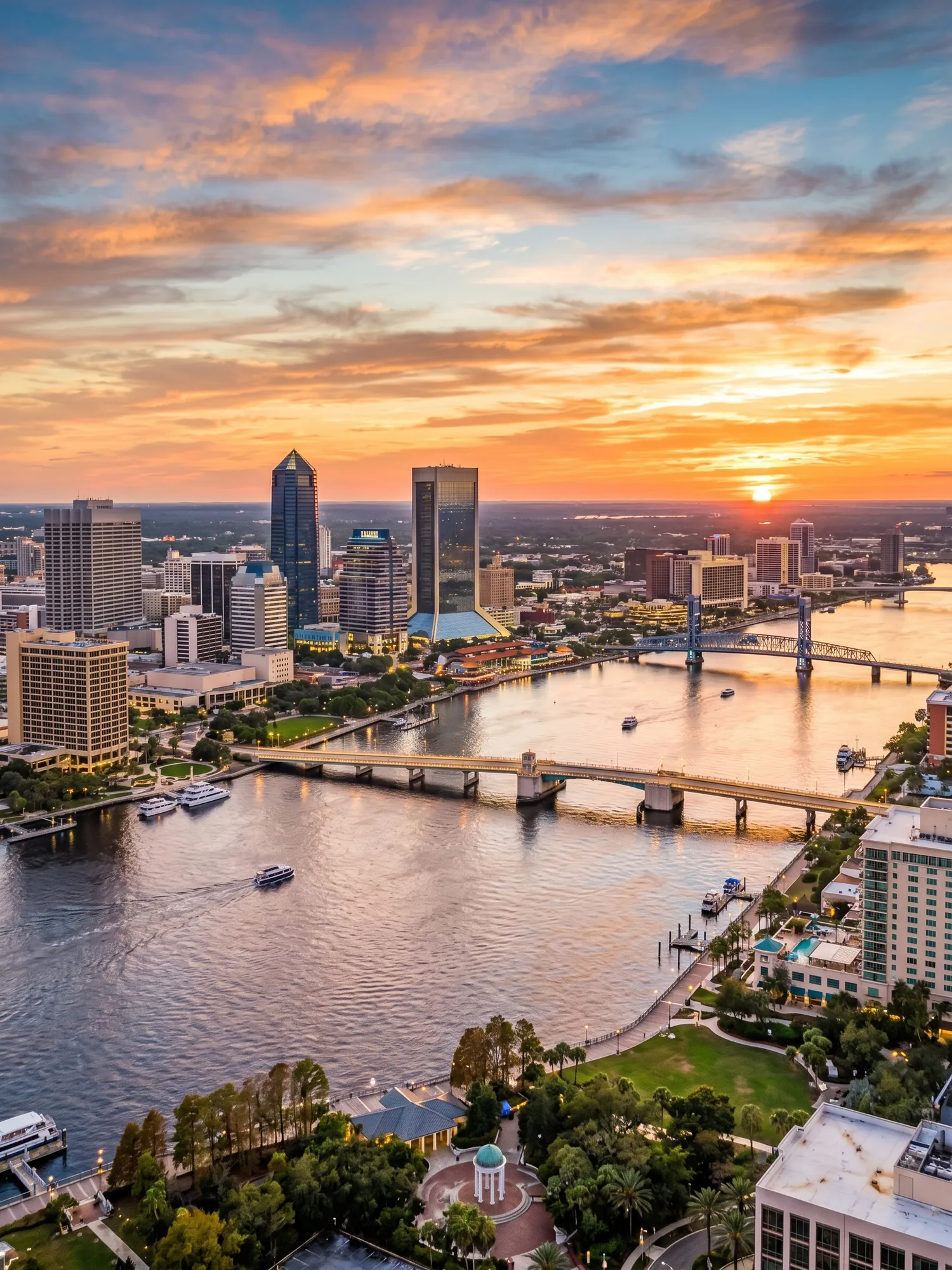 Image of Panoramic Cityscape View Of Jacksonville At Sunset