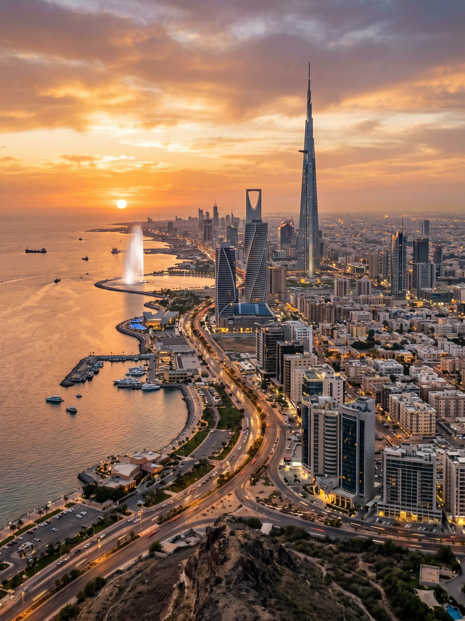 Image of Panoramic Cityscape View Of Jeddah At Sunset