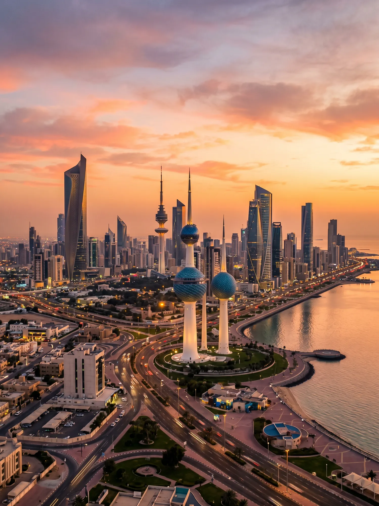 Image of Panoramic Cityscape View Of Kuwait At Sunset