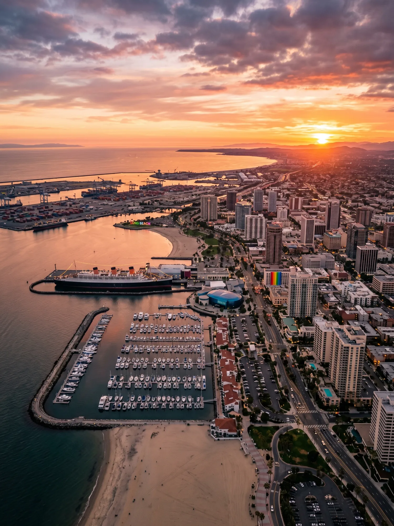 Image of Panoramic Cityscape View Of Long Beach At Sunset