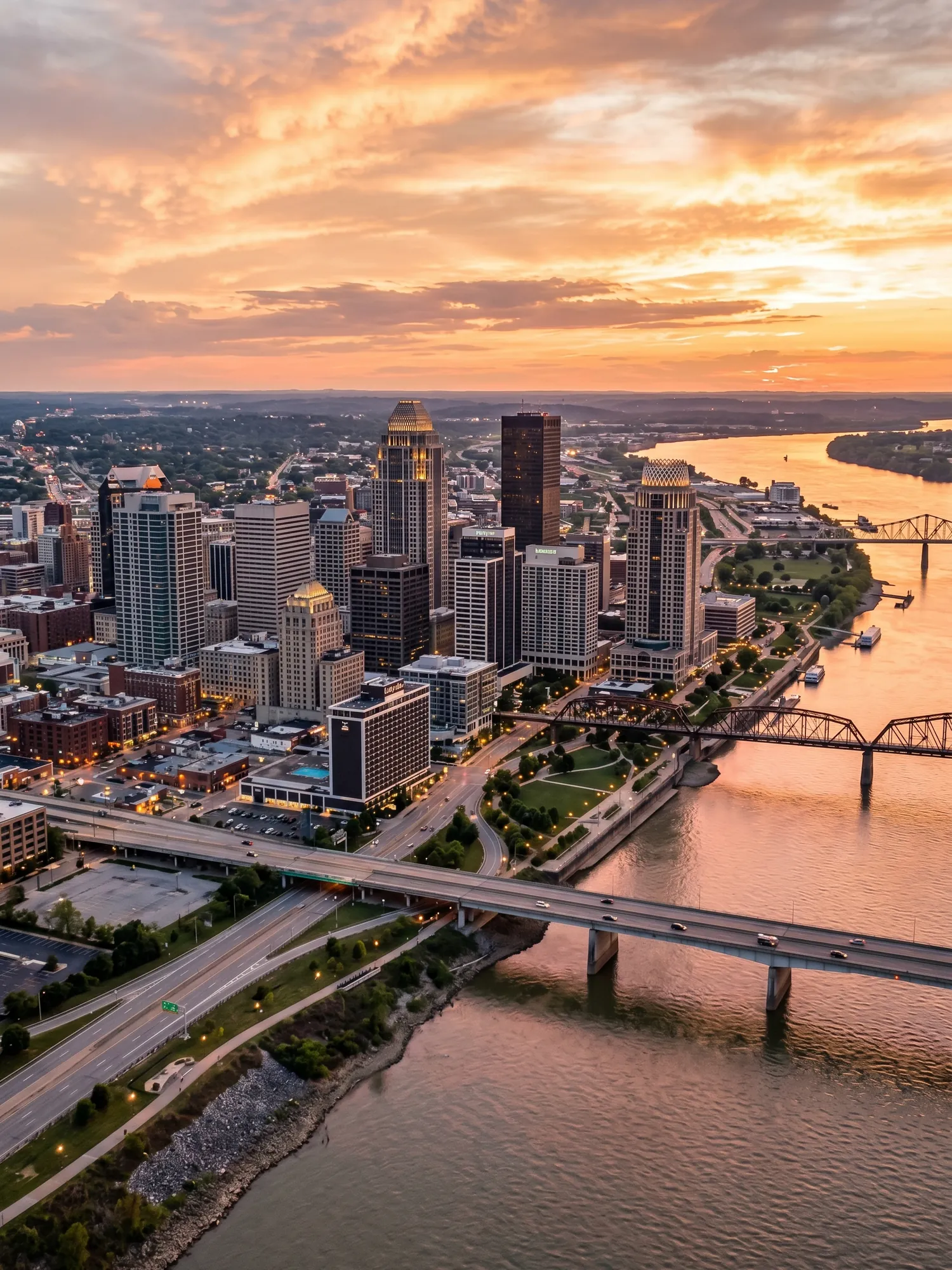 Image of Panoramic Cityscape View Of Louisville At Sunset