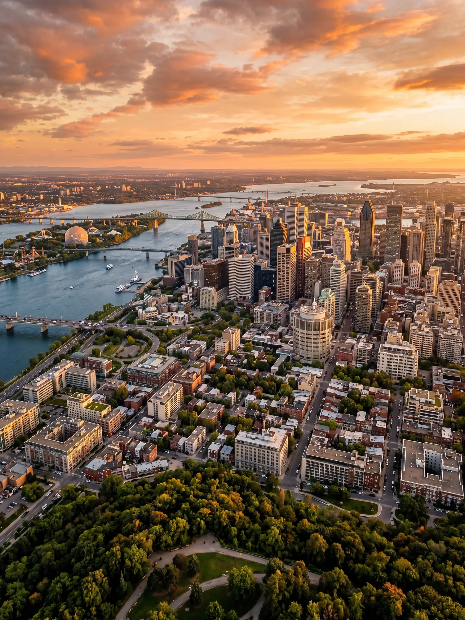 Image of Panoramic Cityscape View Of Montreal At Sunset