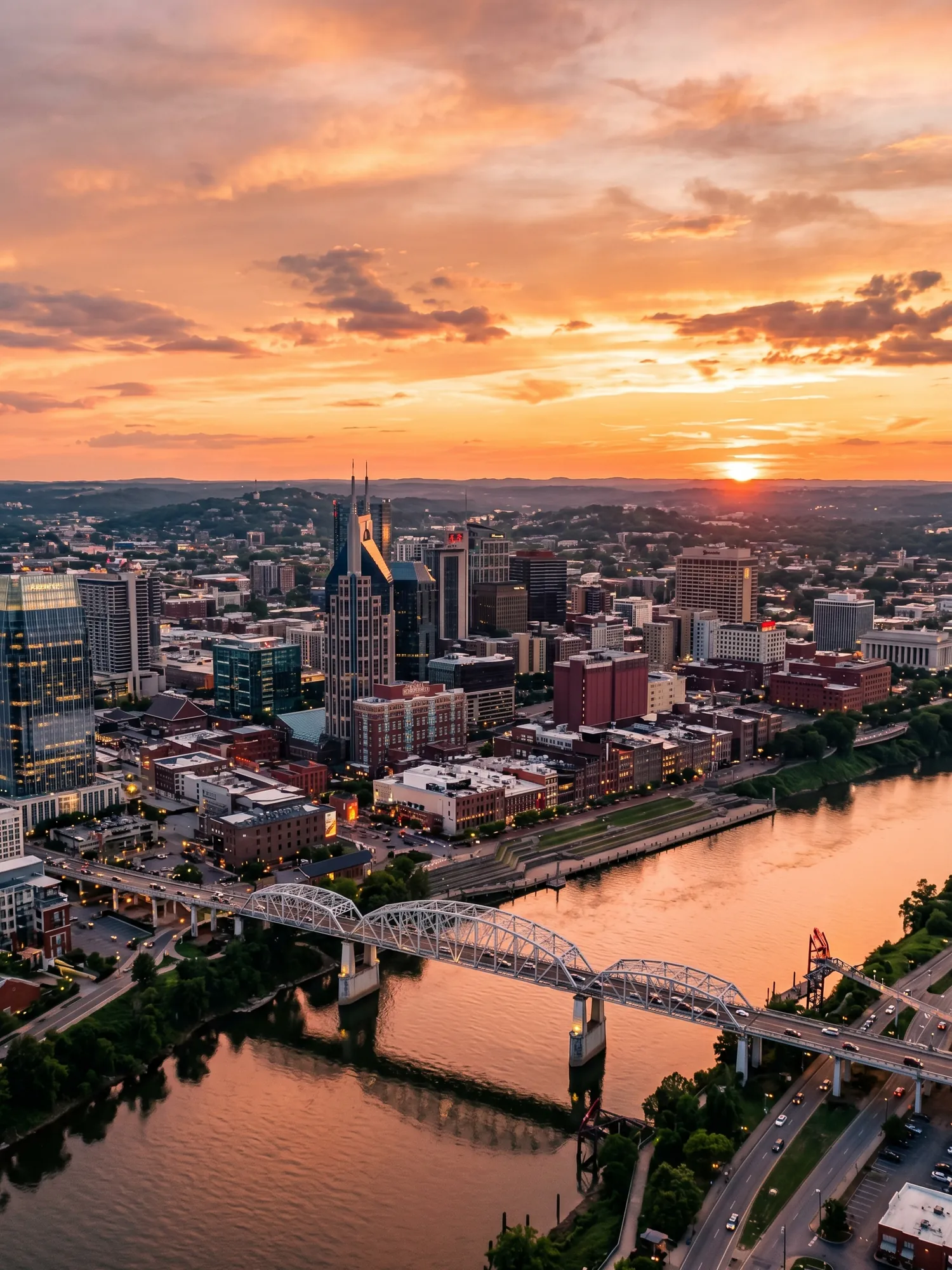 Image of Panoramic Cityscape View Of Nashville At Sunset