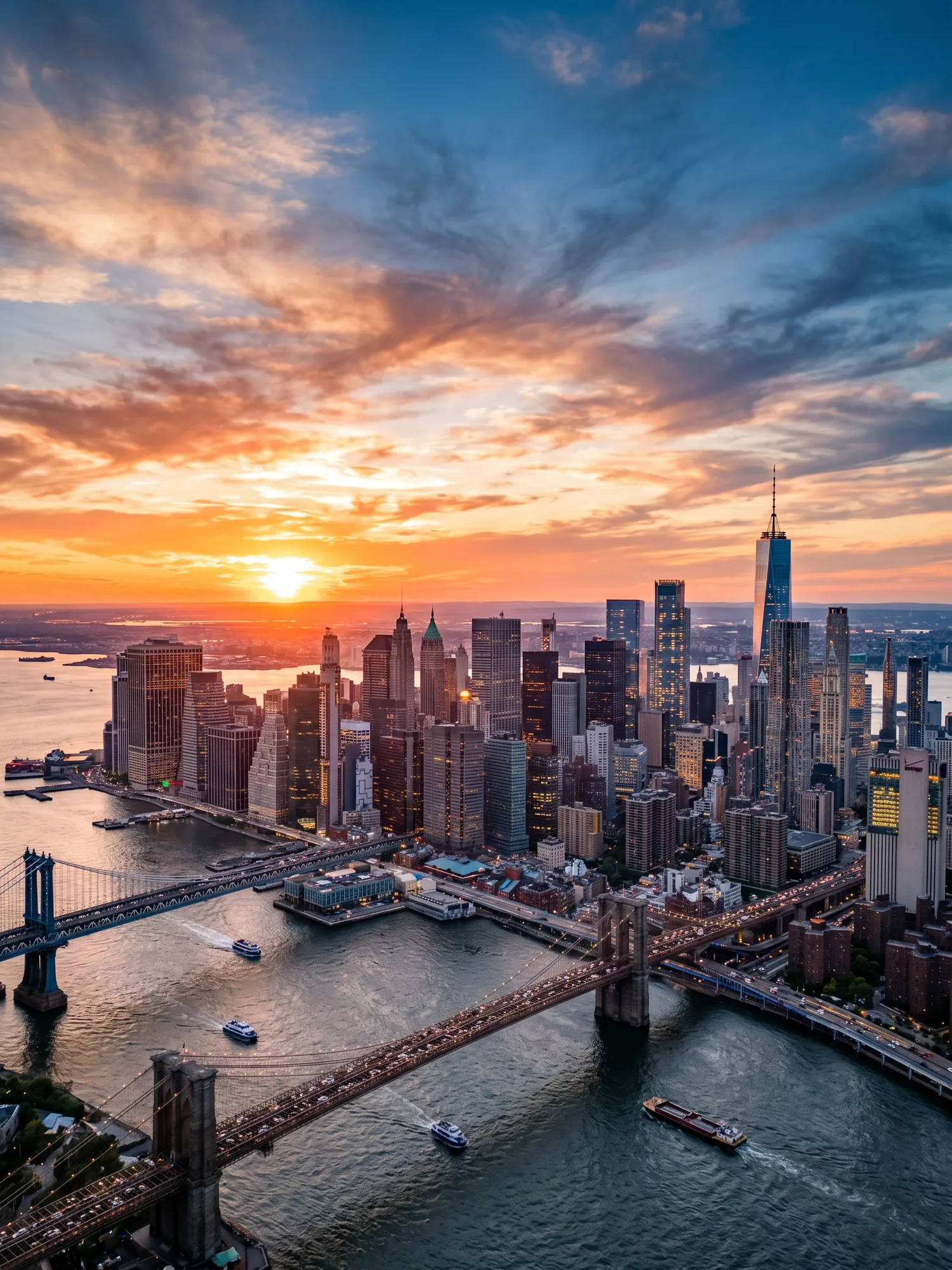Image of Panoramic Cityscape View Of New York At Sunset