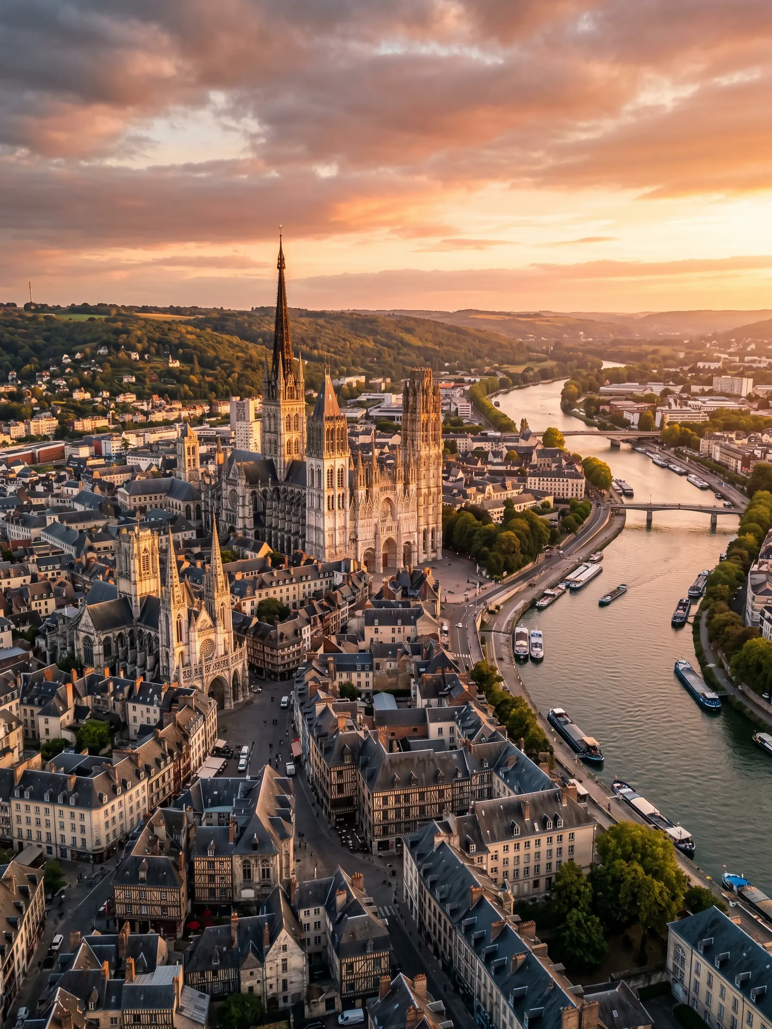 Image of Panoramic Cityscape View Of Normandie At Sunset