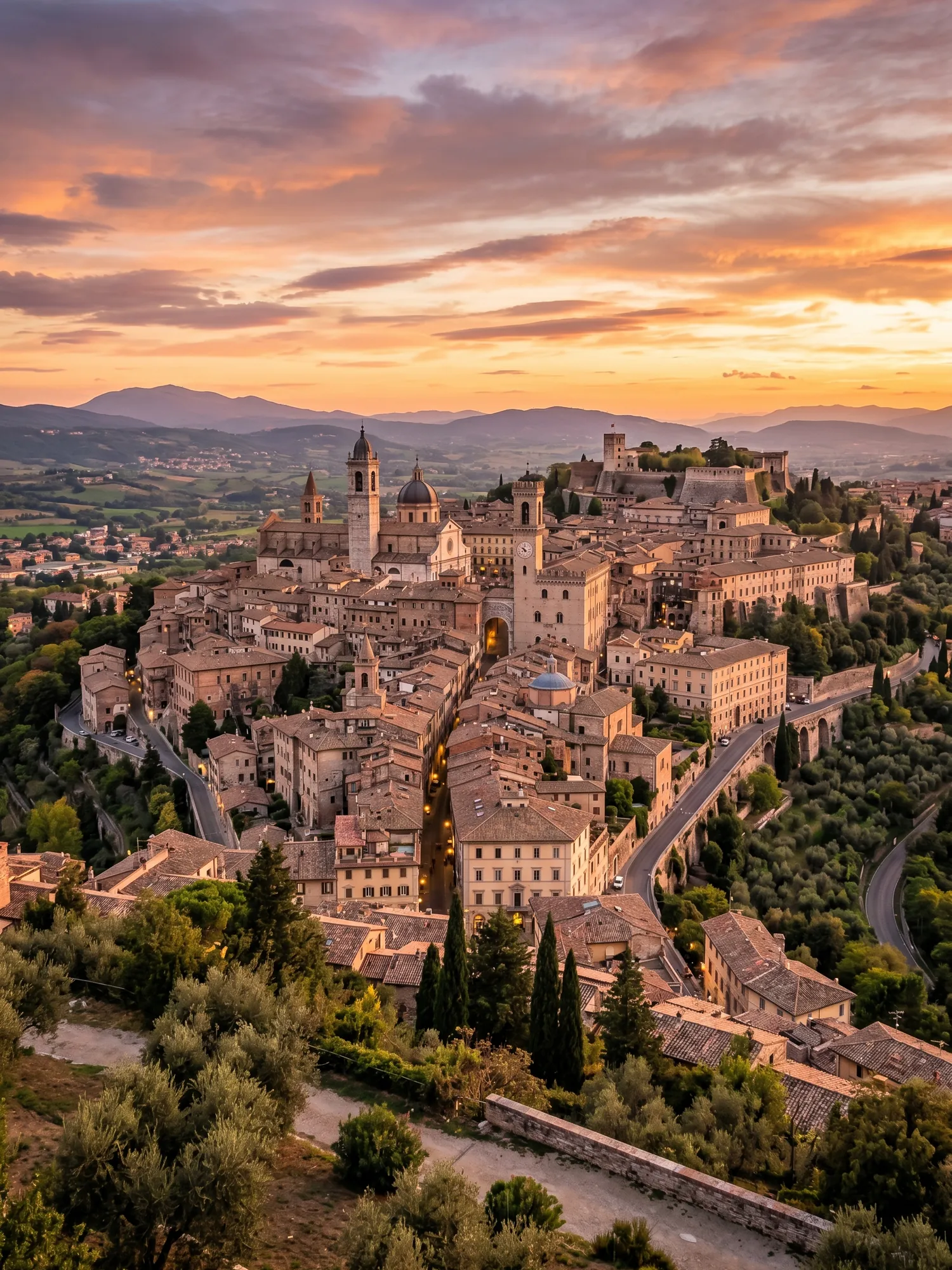 Image of Panoramic Cityscape View Of Perugia At Sunset