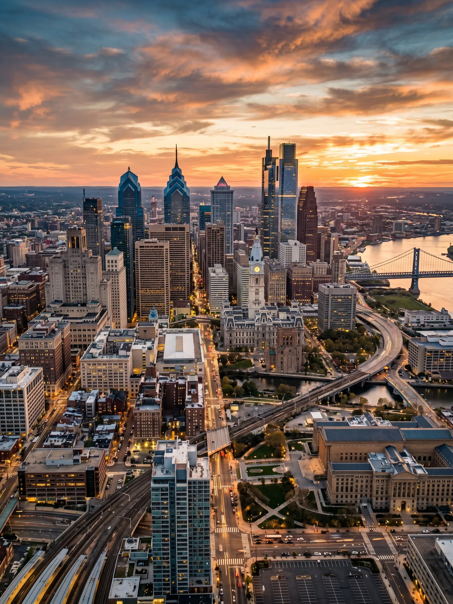 Image of Panoramic Cityscape View Of Philadelphia At Sunset