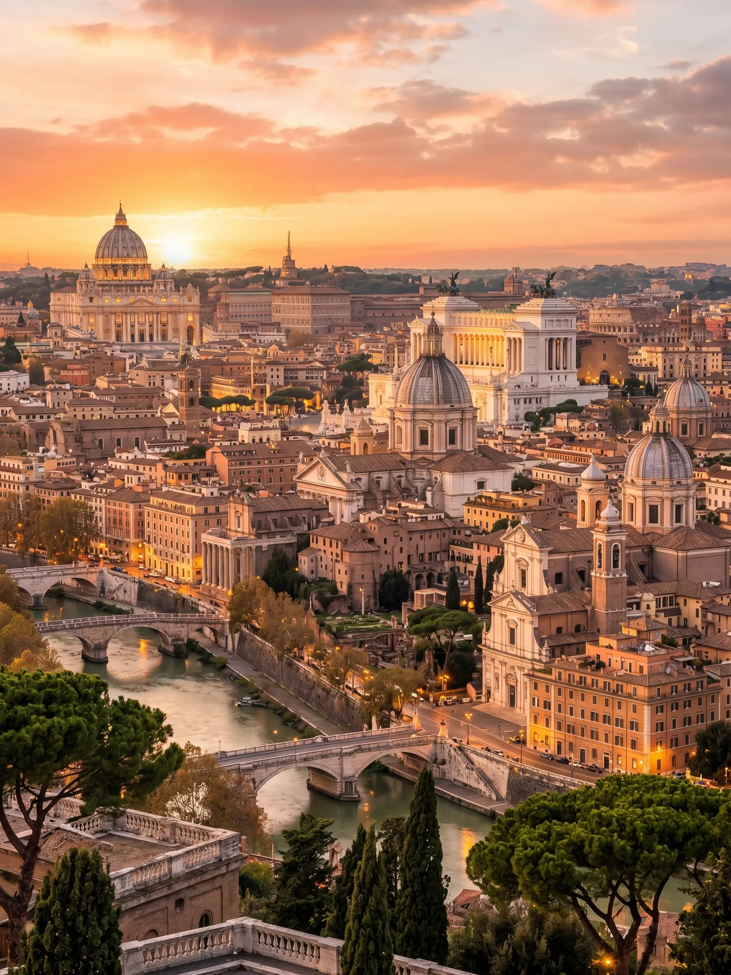 Image of Panoramic Cityscape View Of Rome At Sunset