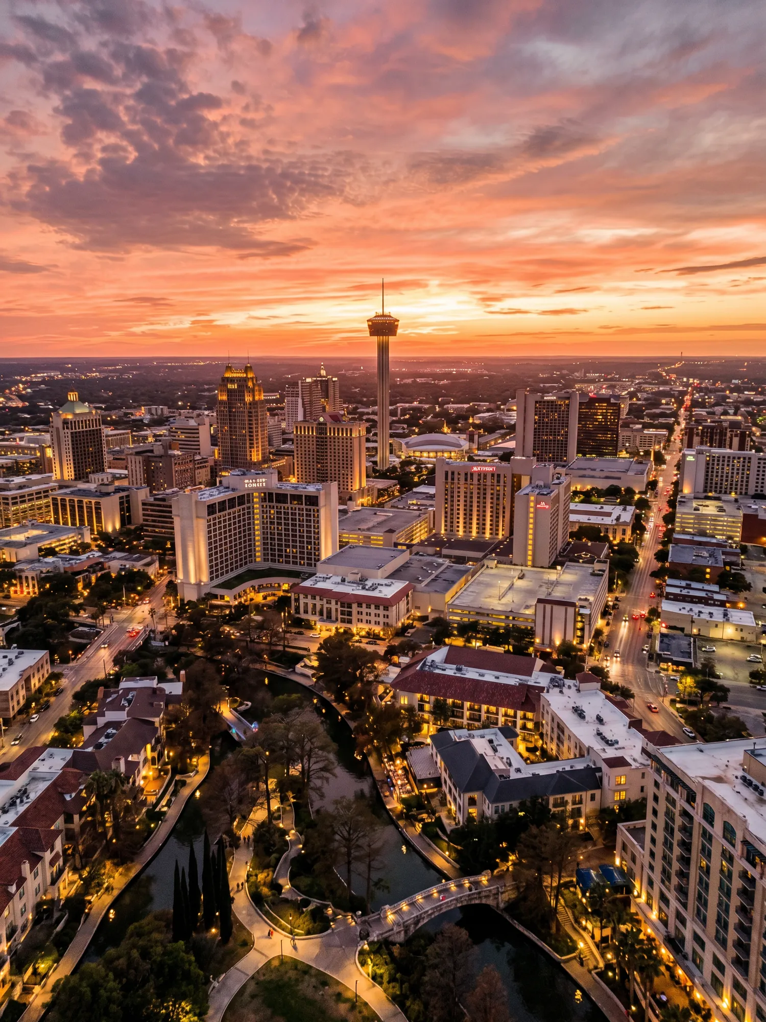 Image of Panoramic Cityscape View Of San Antonio At Sunset