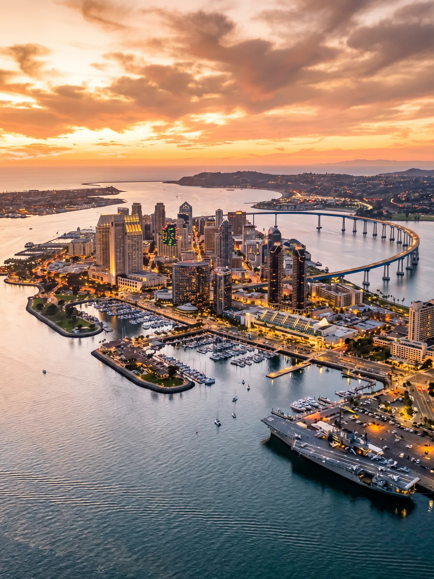 Image of Panoramic Cityscape View Of San Diego At Sunset