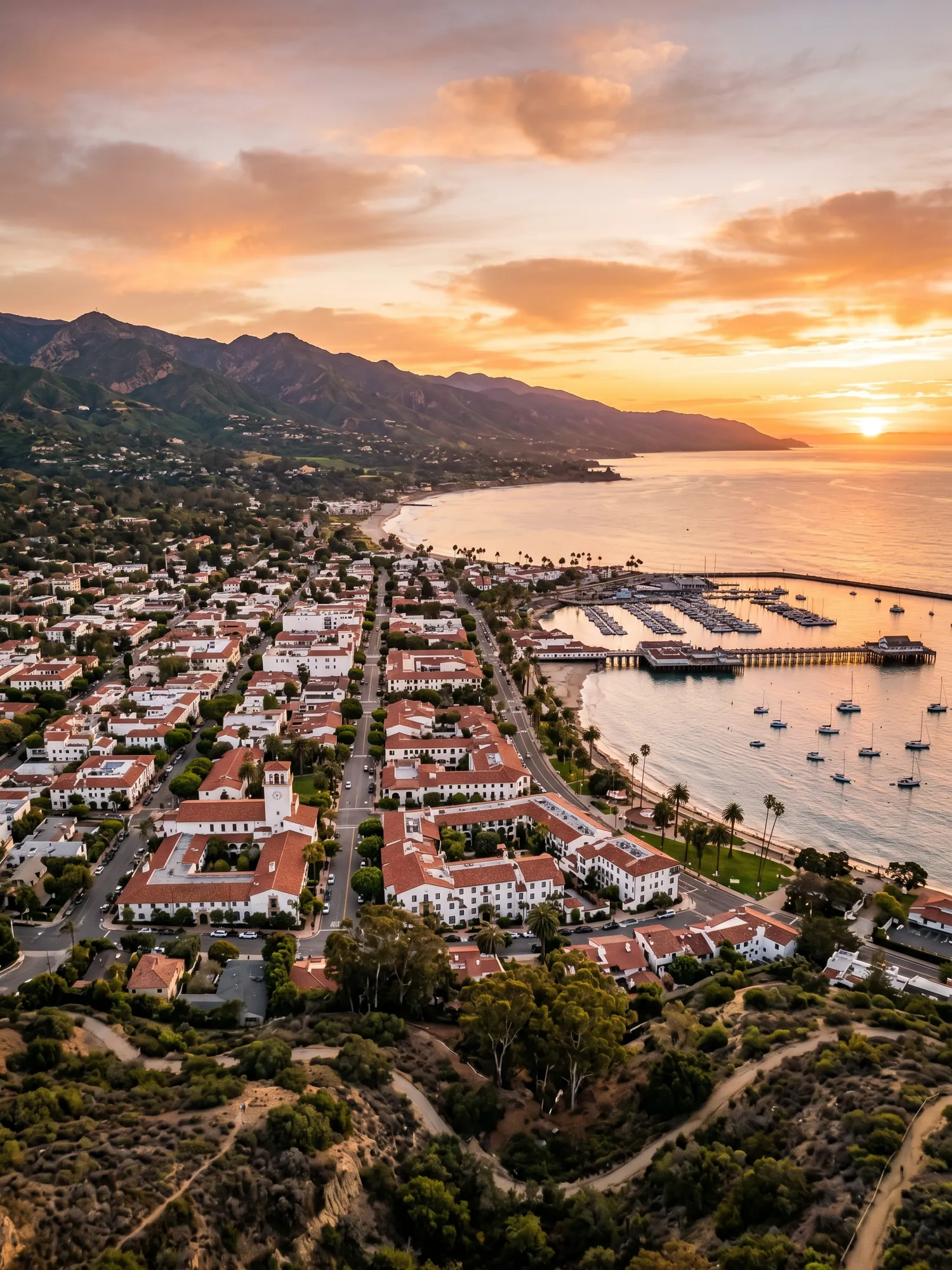 Image of Panoramic Cityscape View Of Santa Barbara At Sunset