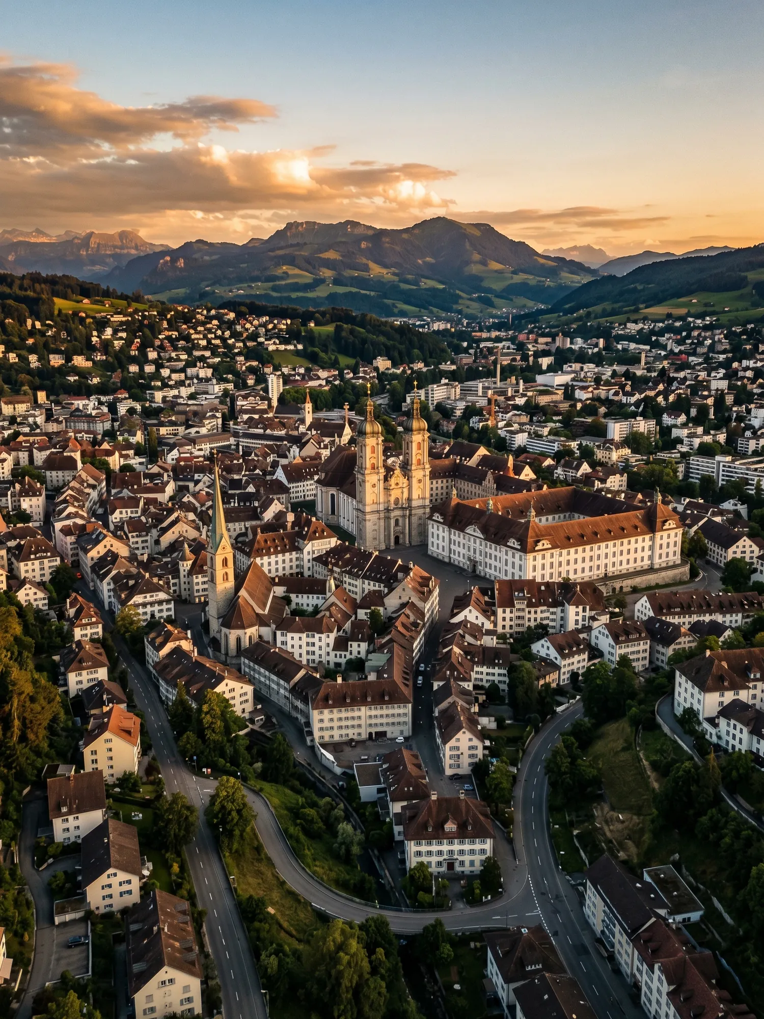 Image of Panoramic Cityscape View Of St Gallen At Sunset