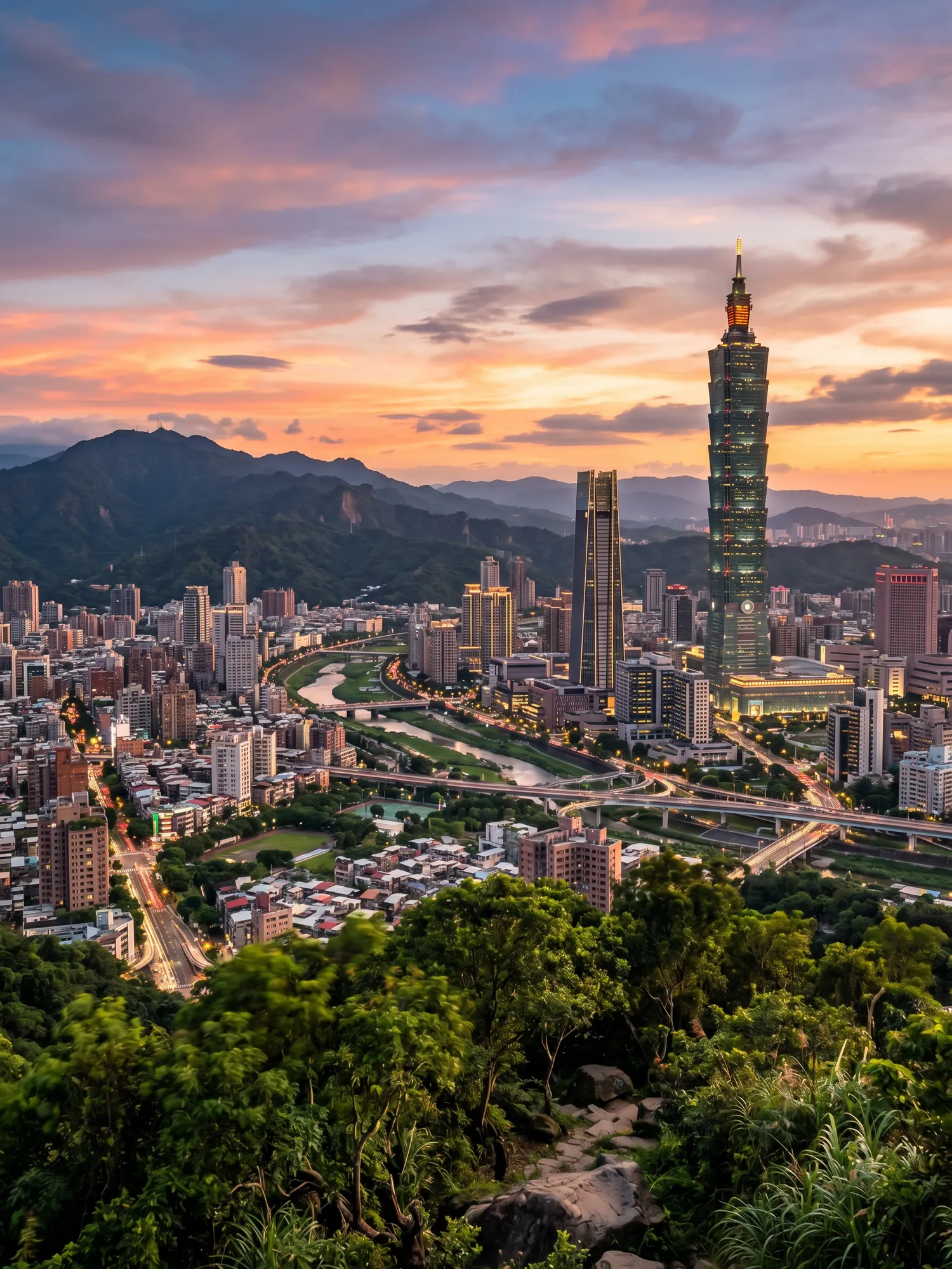 Image of Panoramic Cityscape View Of Taipei At Sunset 1