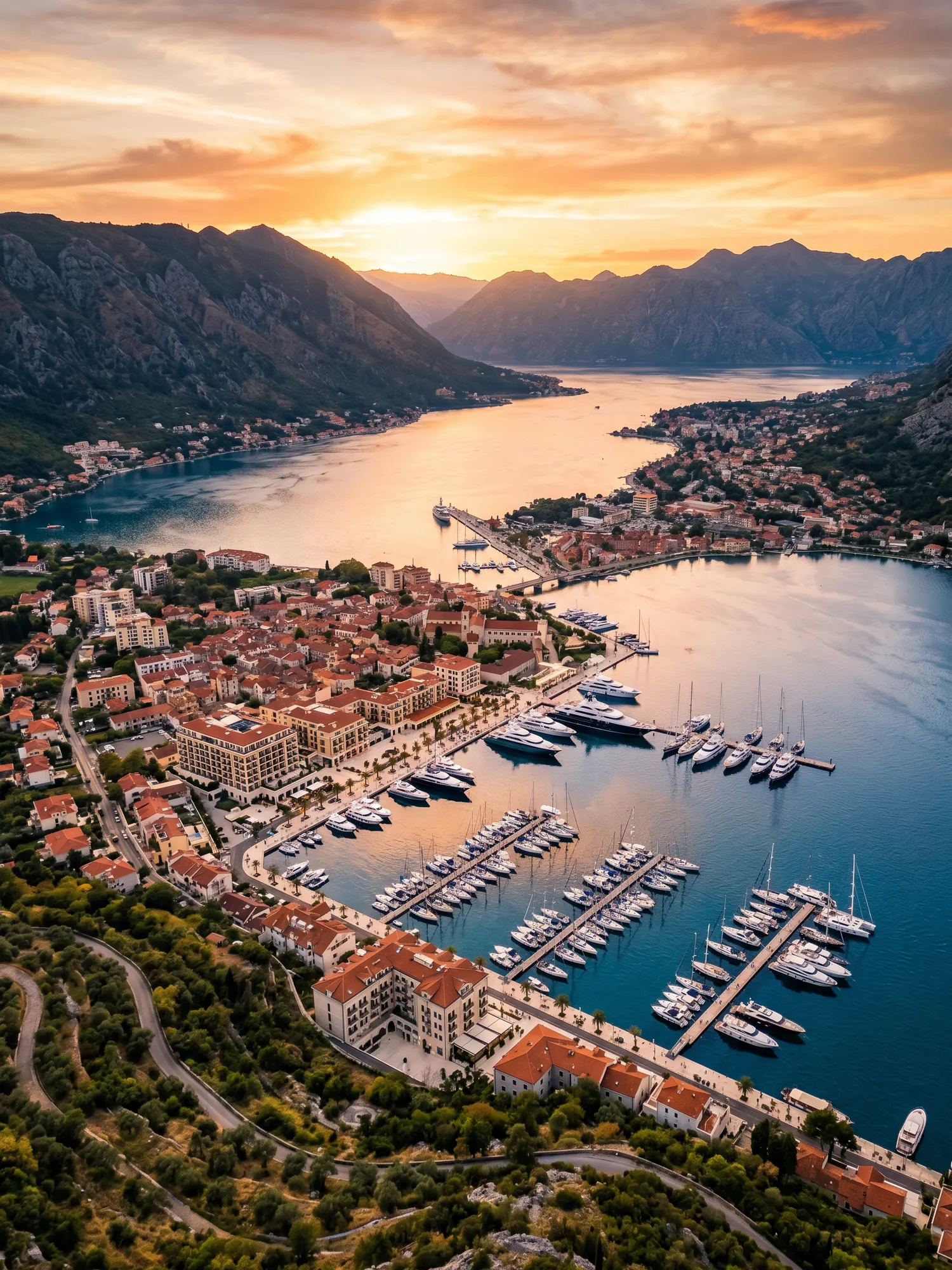 Image of Panoramic Cityscape View Of Tivat At Sunset