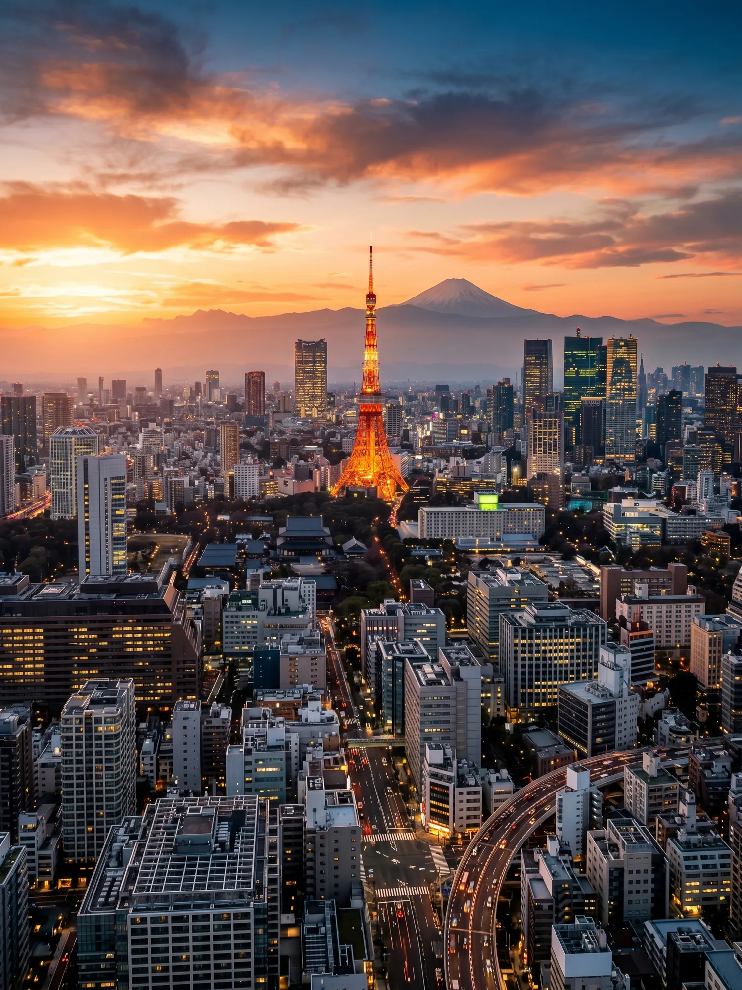 Image of Panoramic Cityscape View Of Tokyo At Sunset