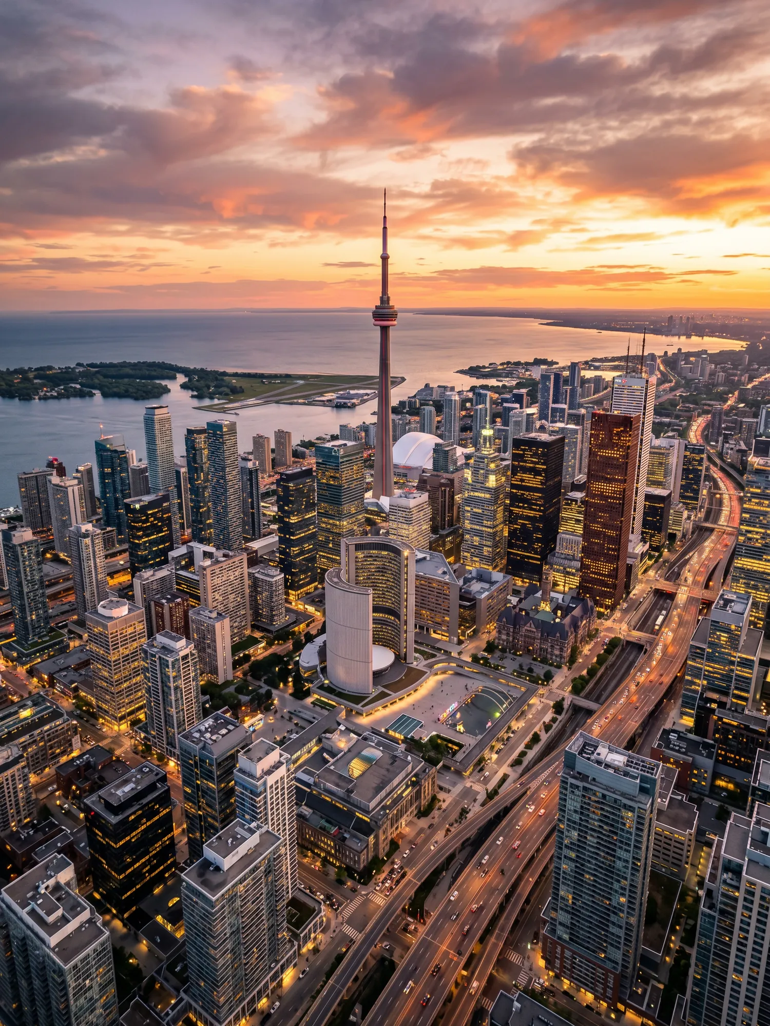Image of Panoramic Cityscape View Of Toronto At Sunset