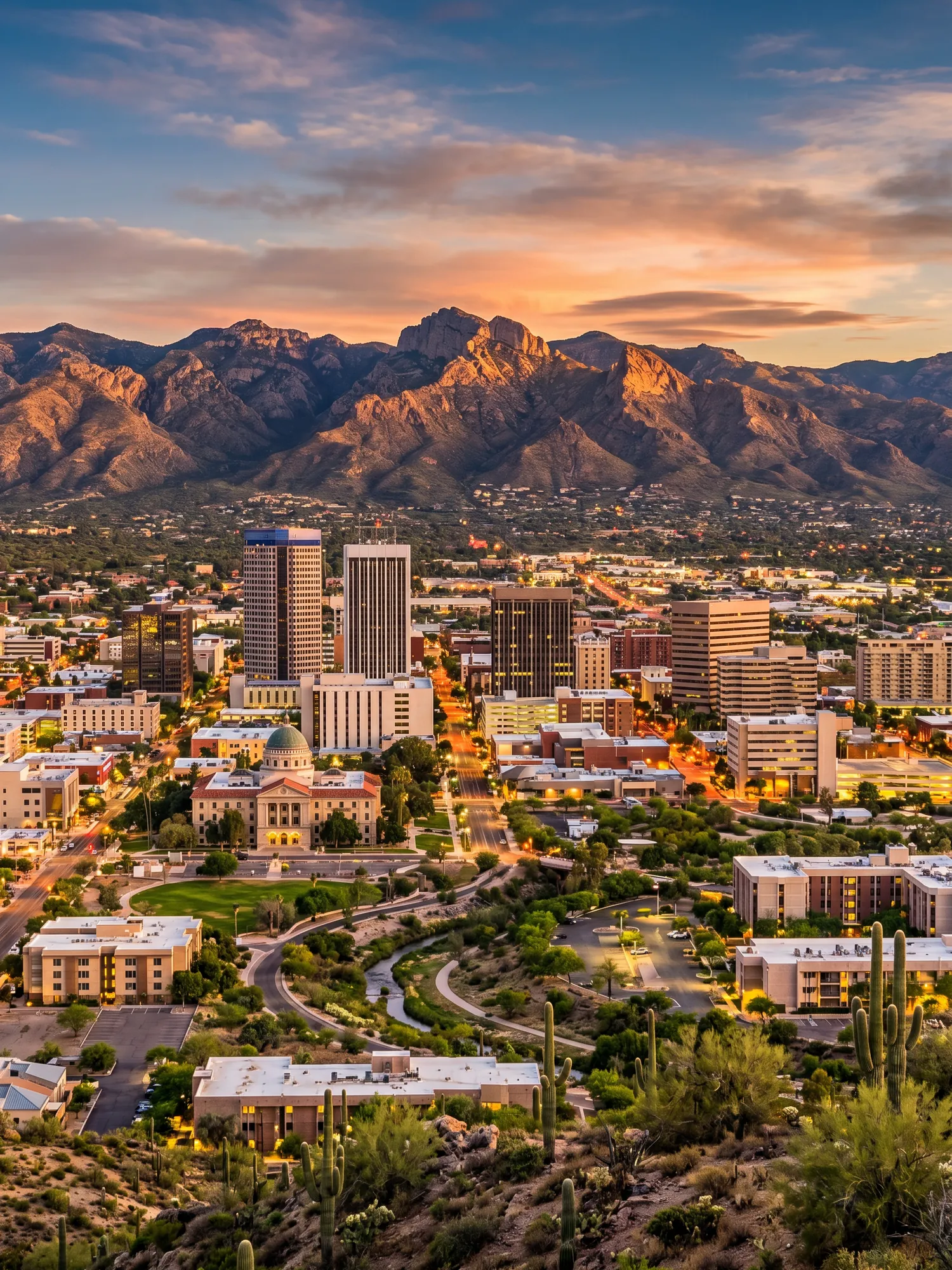 Image of Panoramic Cityscape View Of Tucson At Sunset