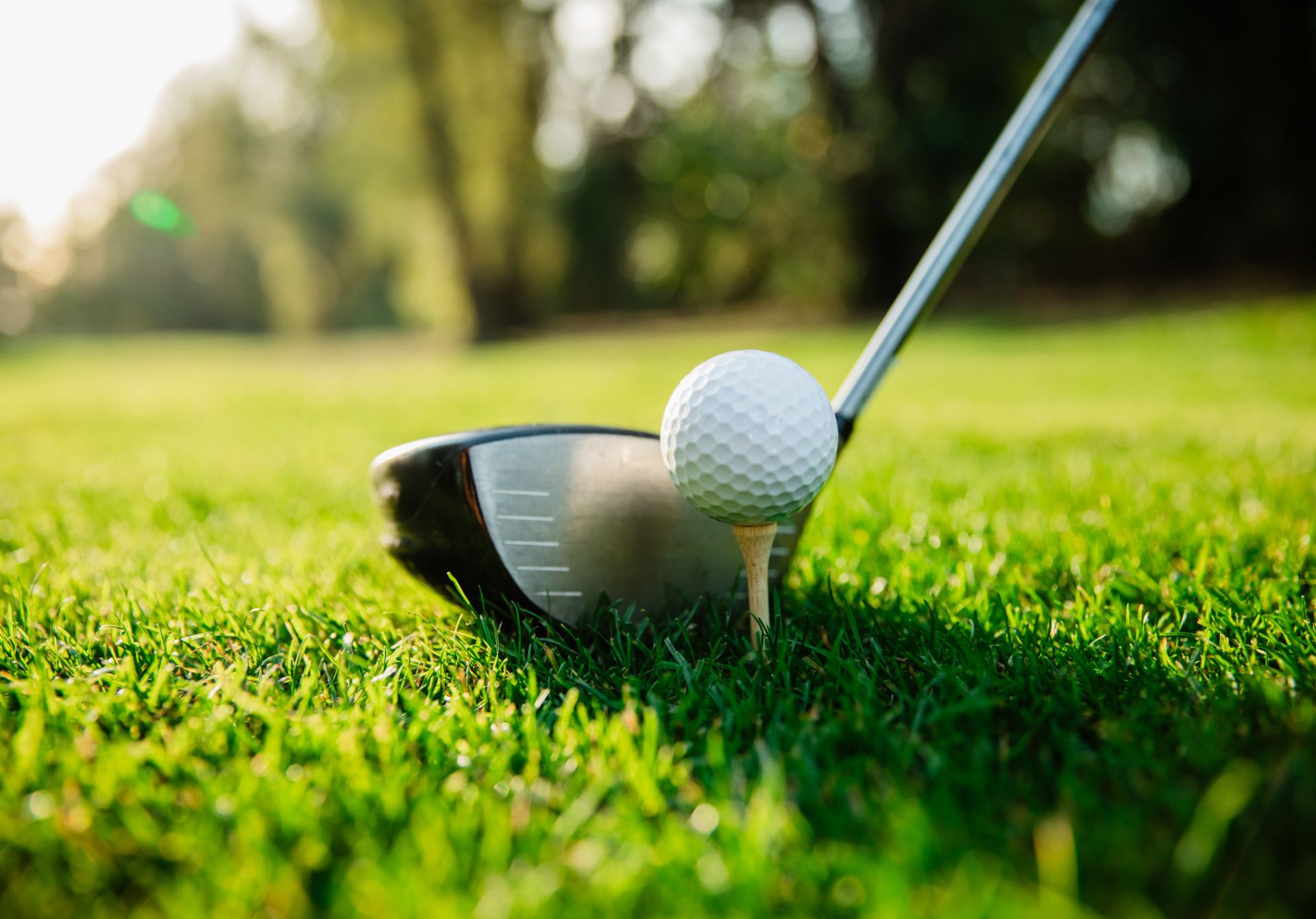 Image of Golf Clubs And Balls On A Green Lawn In A Beautiful Golf Course With Morning Sunshine 1