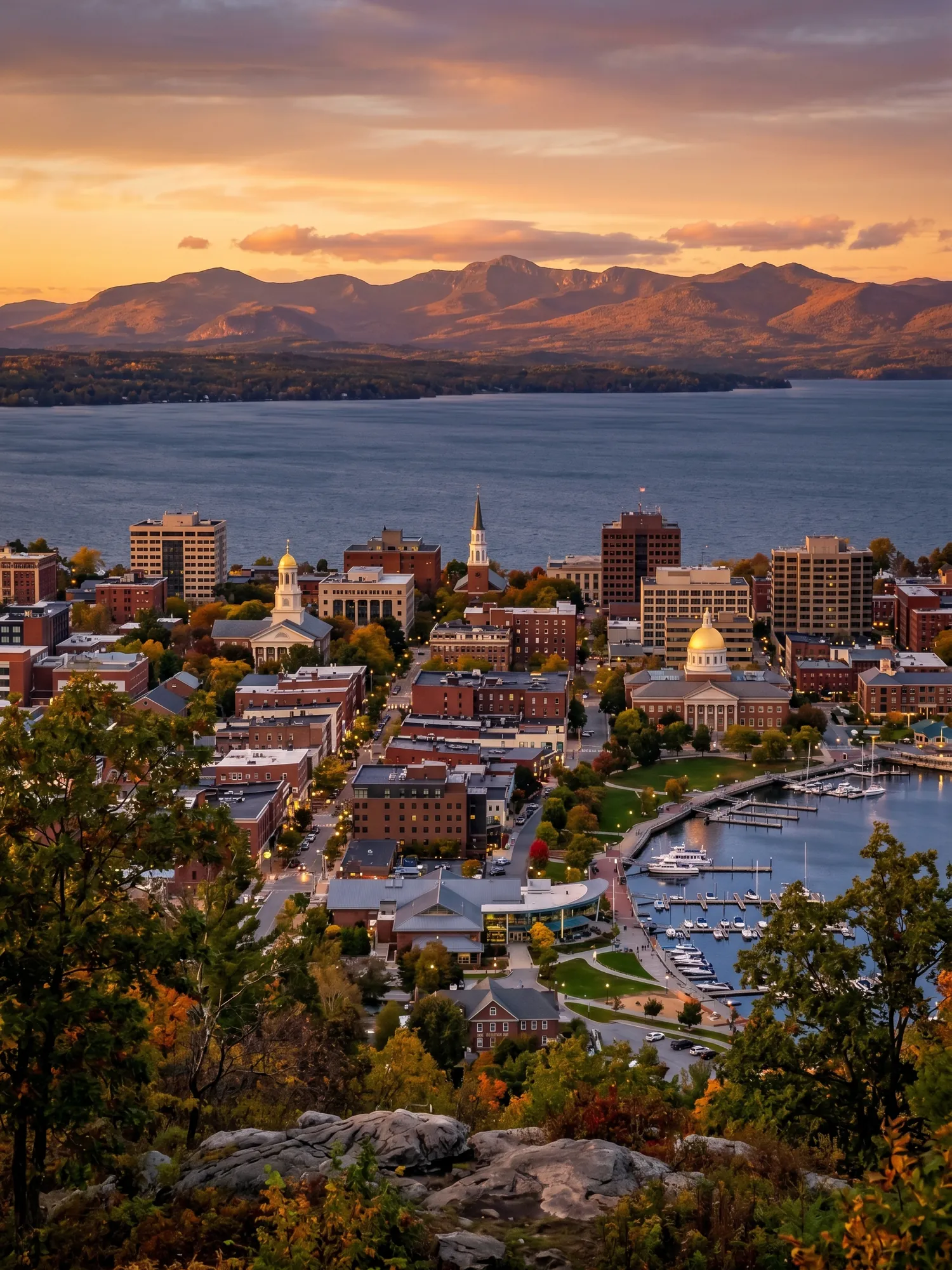Image of Panoramic Cityscape View Of Burlington At Sunset