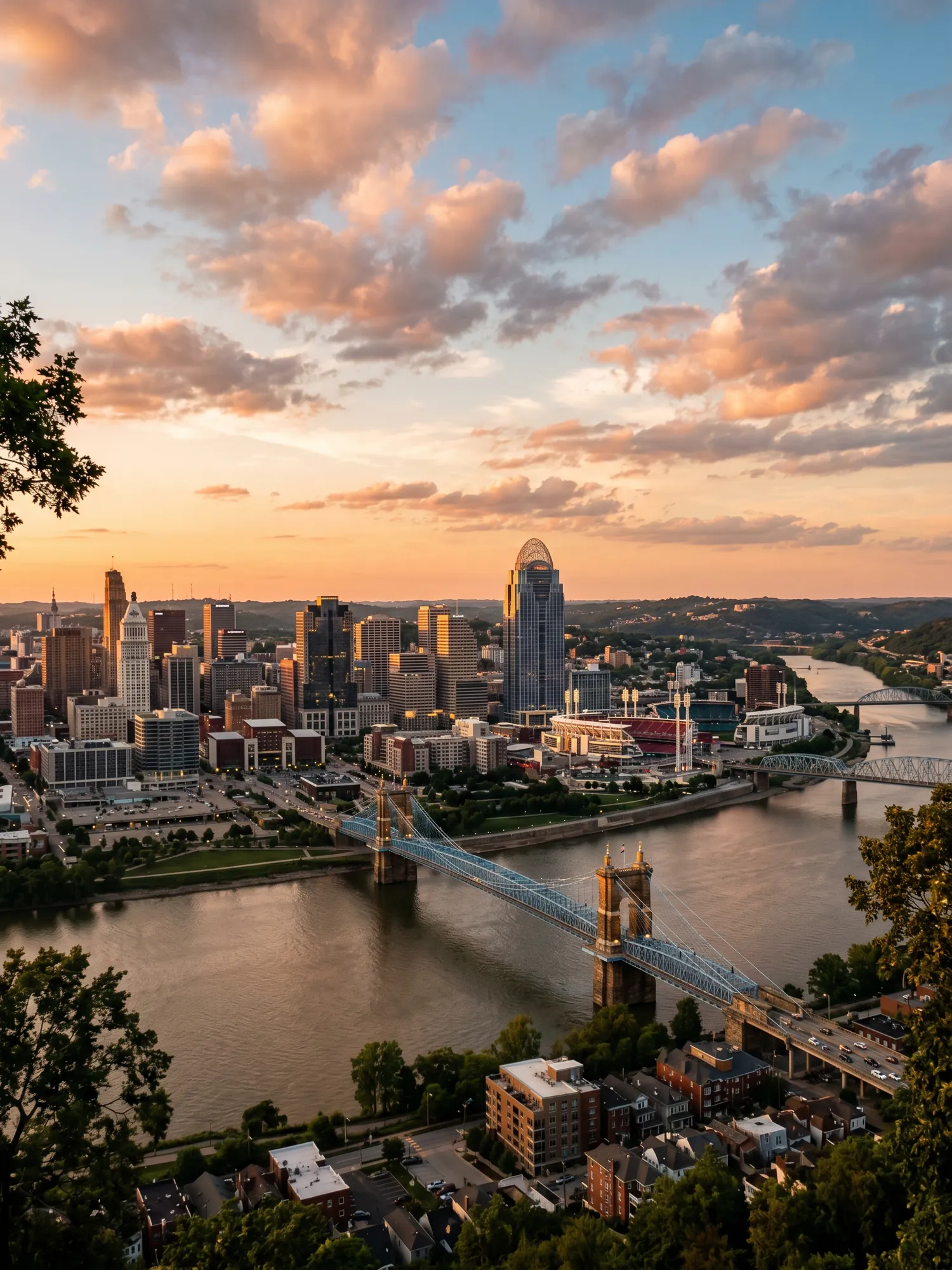 Image of Panoramic Cityscape View Of Cincinnati At Sunset