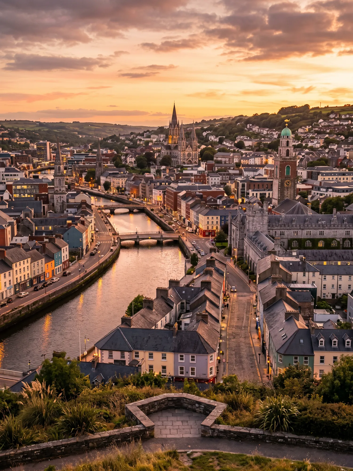 Image of Panoramic Cityscape View Of Cork At Sunset