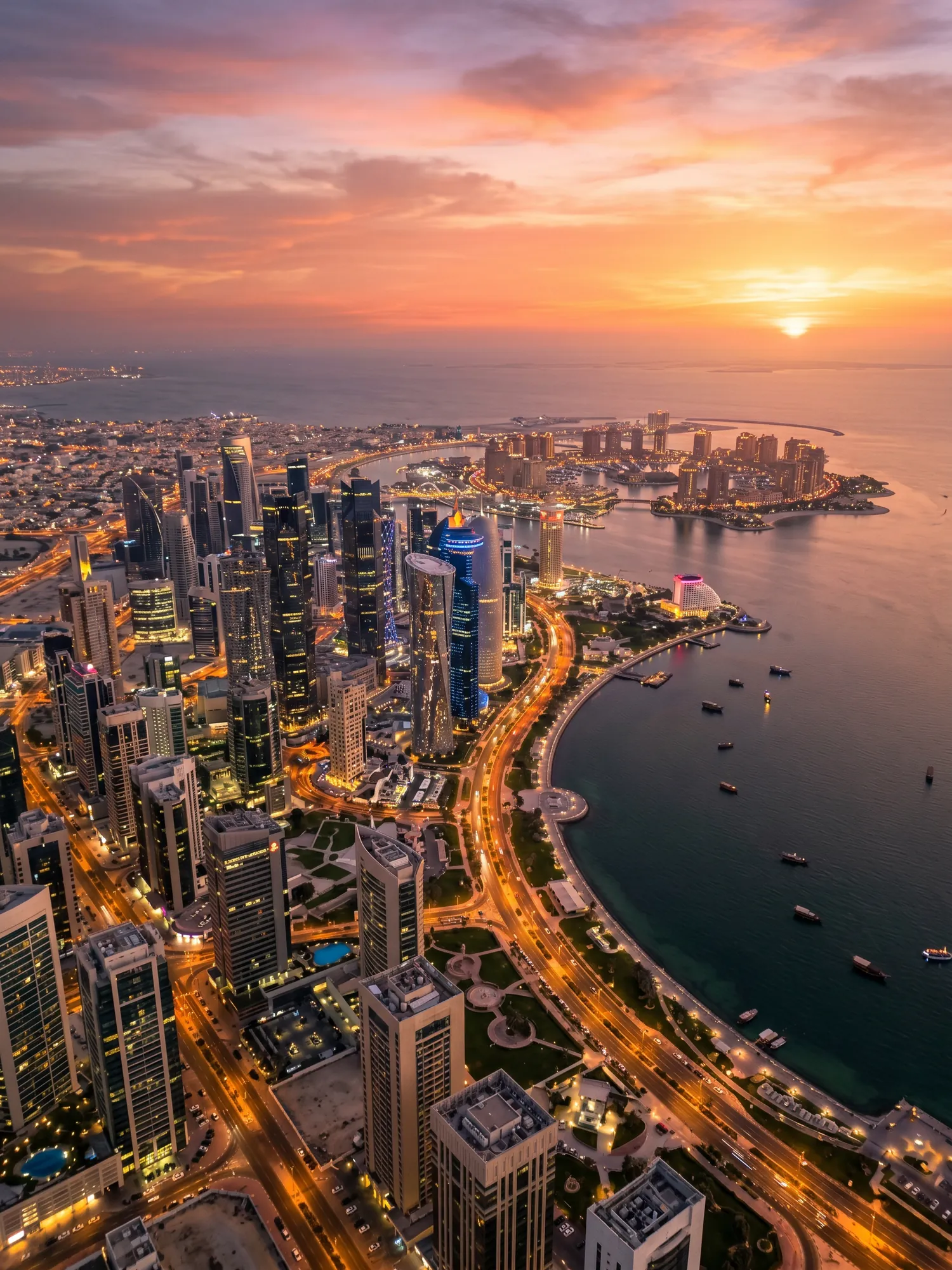 Image of Panoramic Cityscape View Of Doha At Sunset