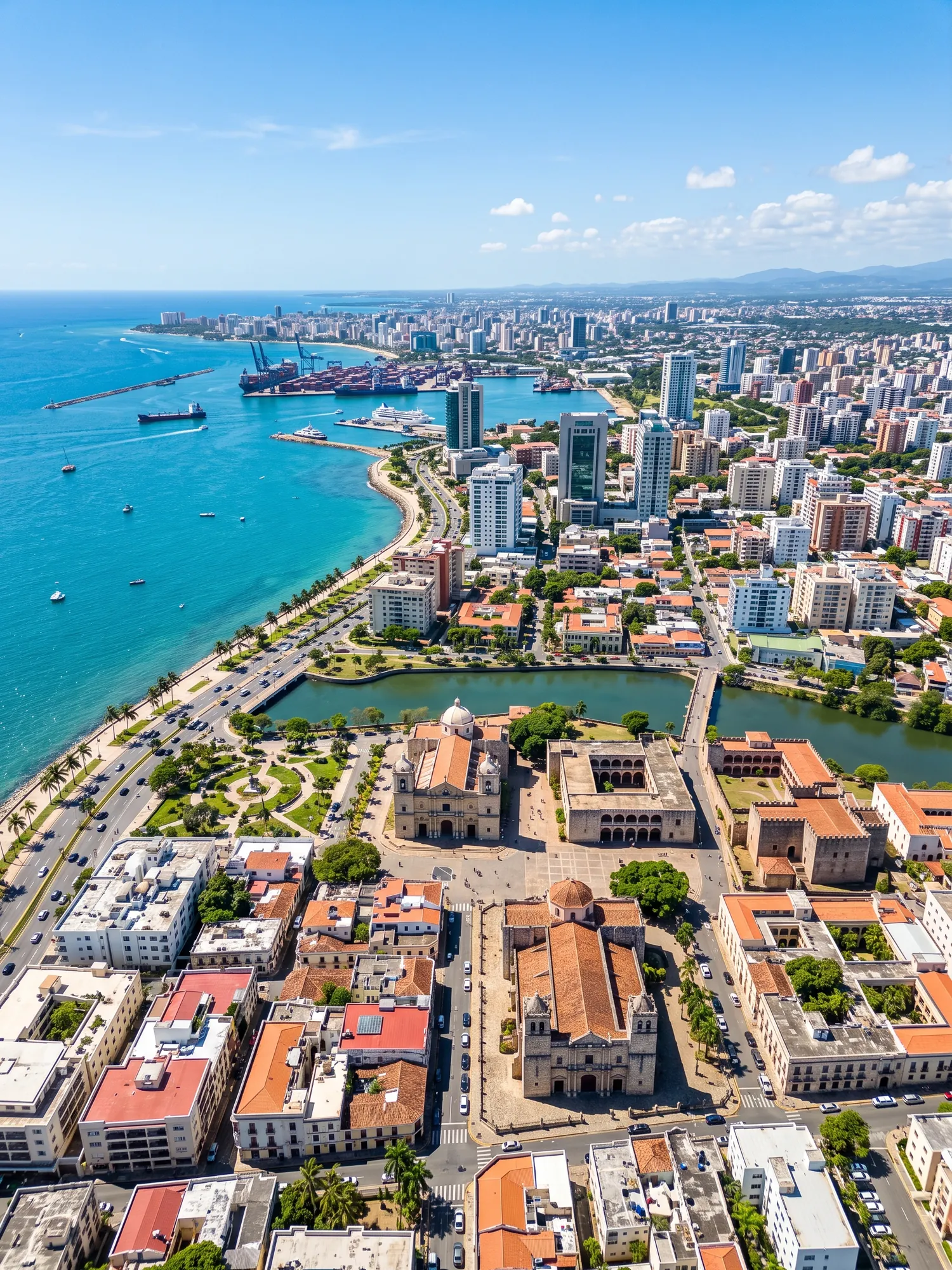 Image of Panoramic Cityscape View Of Dominican Republic In Bright Daylight