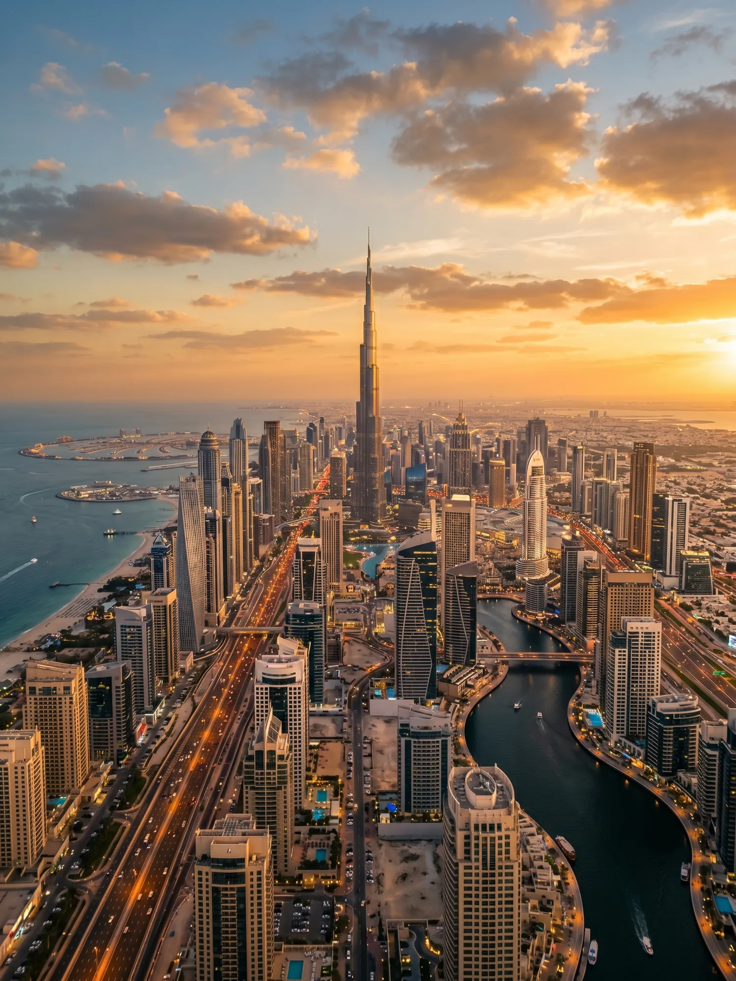 Image of Panoramic Cityscape View Of Dubai At Sunset
