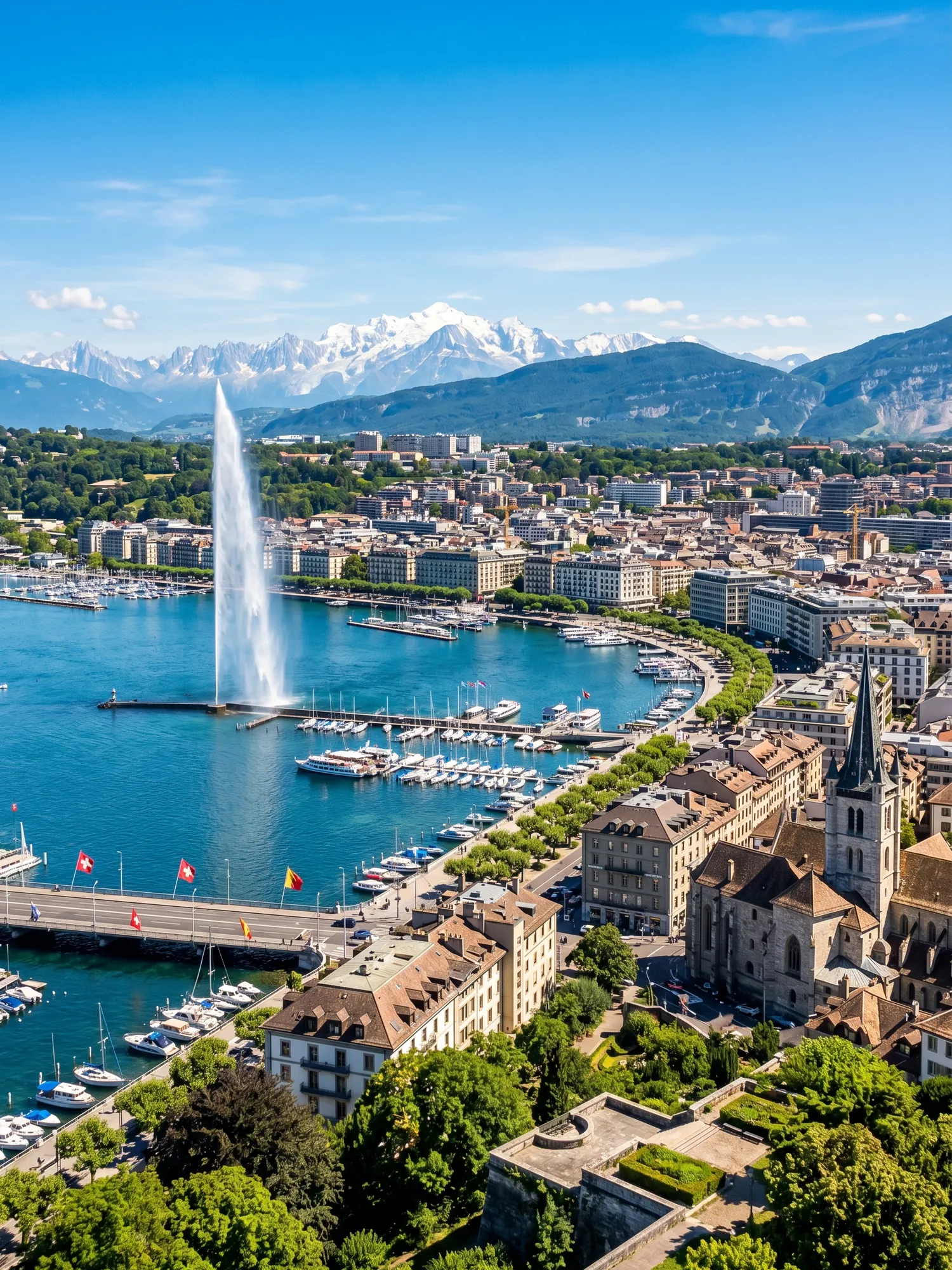 Image of Panoramic Cityscape View Of Geneva At Sunset