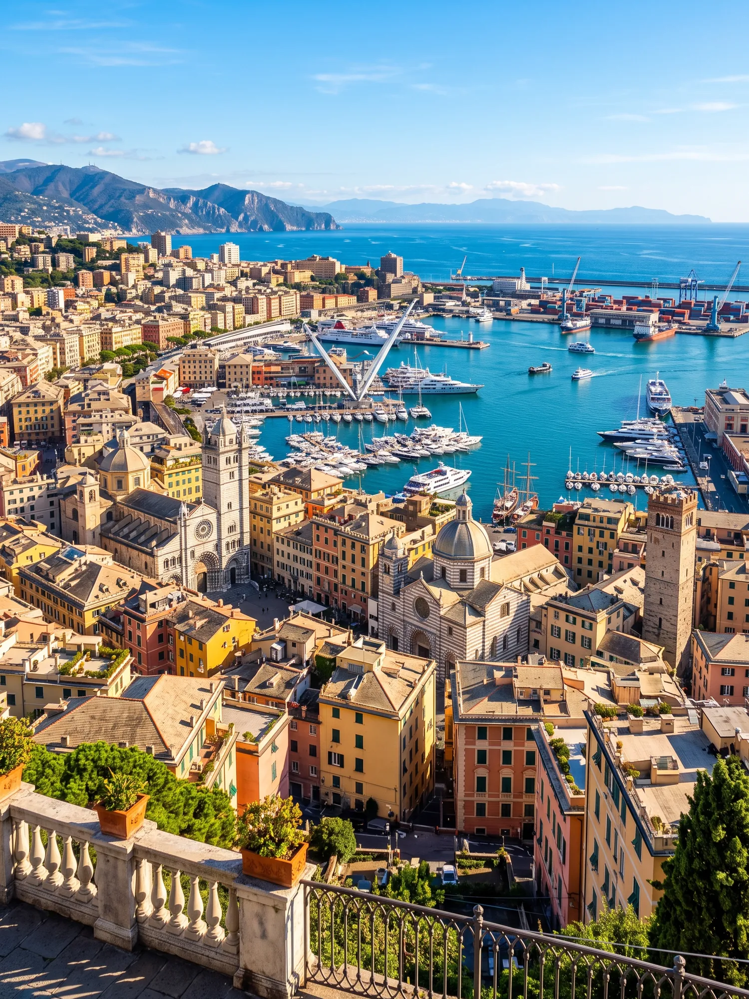 Image of Panoramic Cityscape View Of Genoa In Bright Daylight