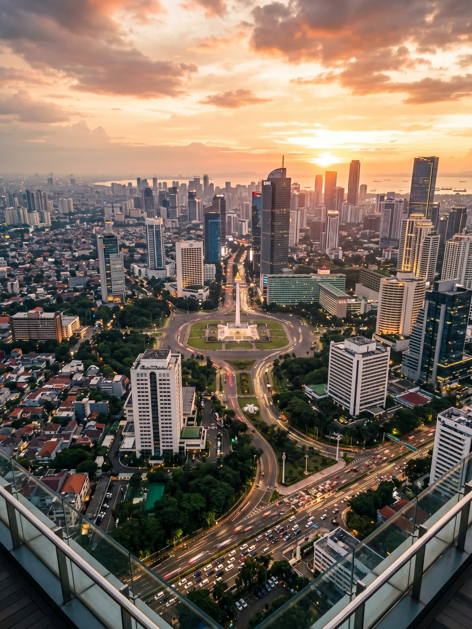 Image of Panoramic Cityscape View Of Jakarta At Sunset