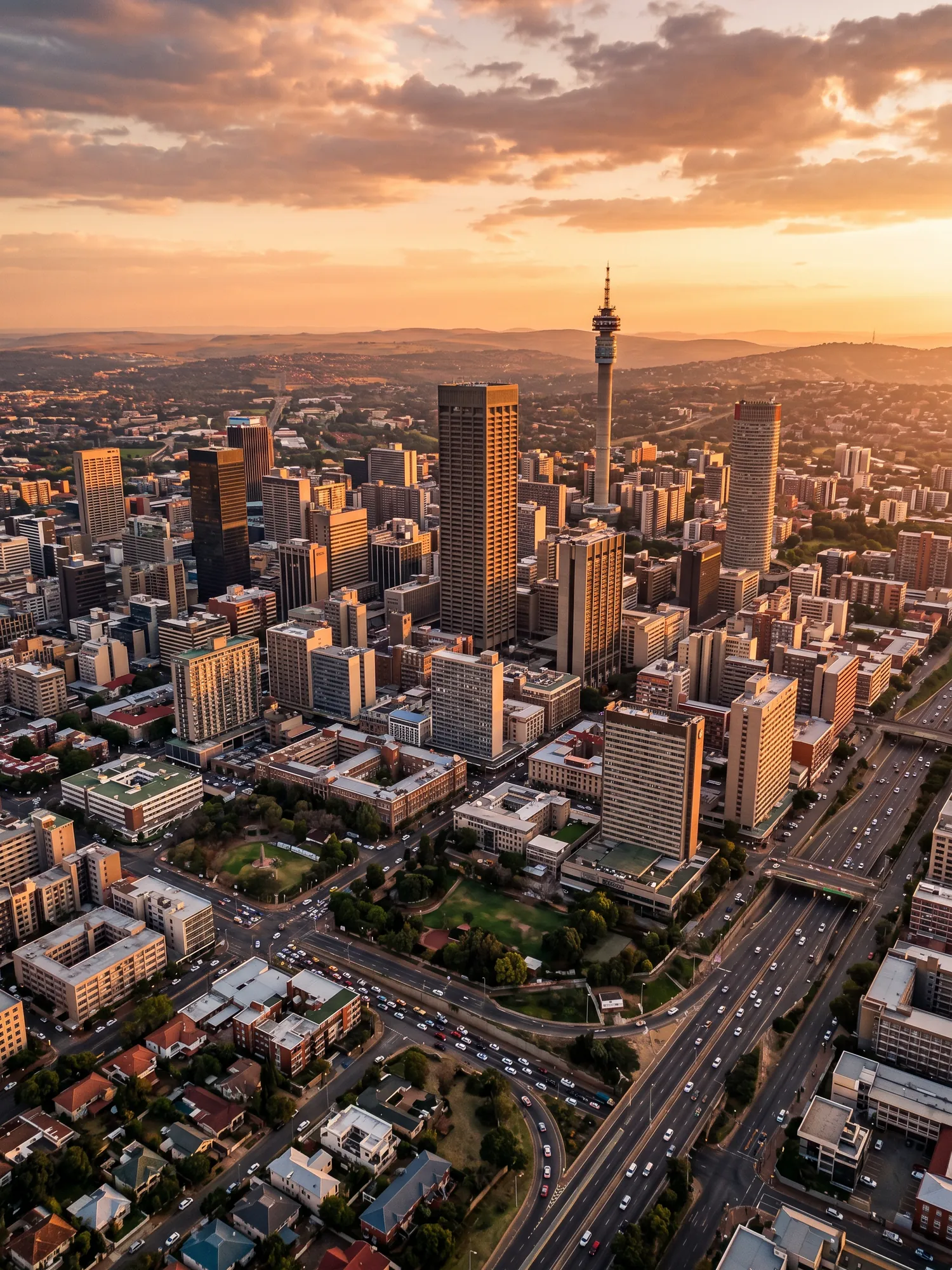 Image of Panoramic Cityscape View Of Johannesburg At Sunset
