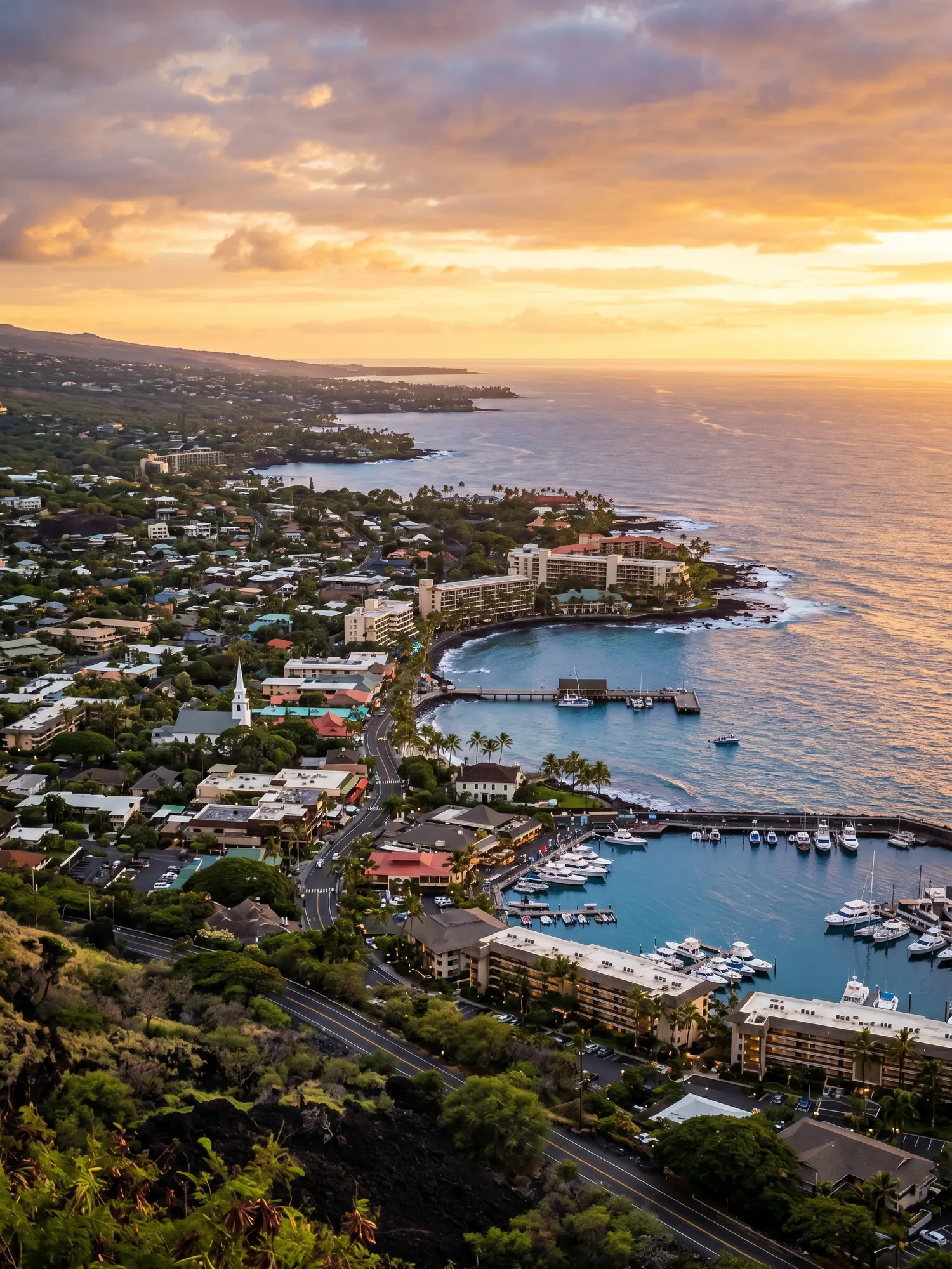 Image of Panoramic Cityscape View Of Kona At Sunset