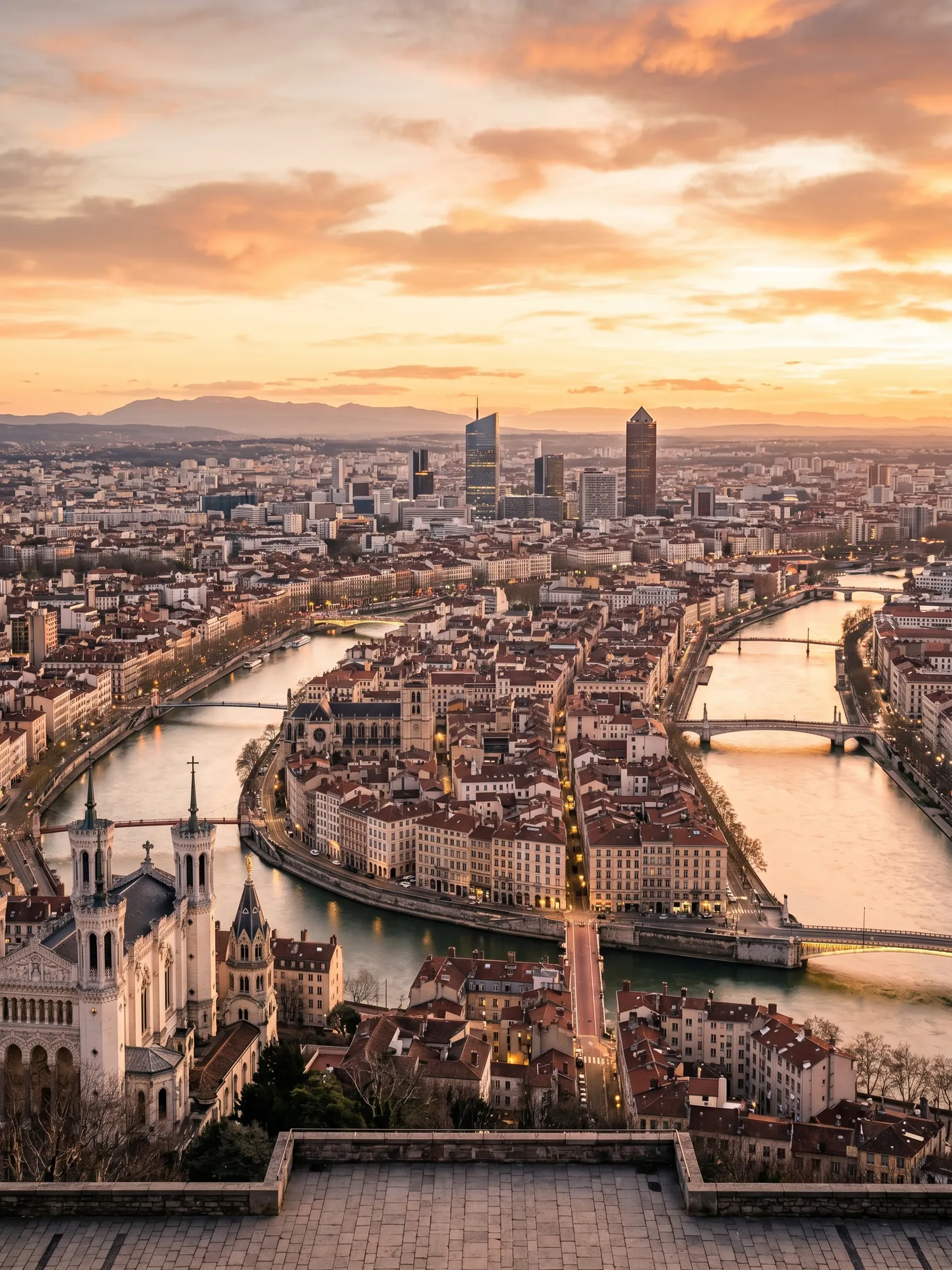 Image of Panoramic Cityscape View Of Lyon At Sunset