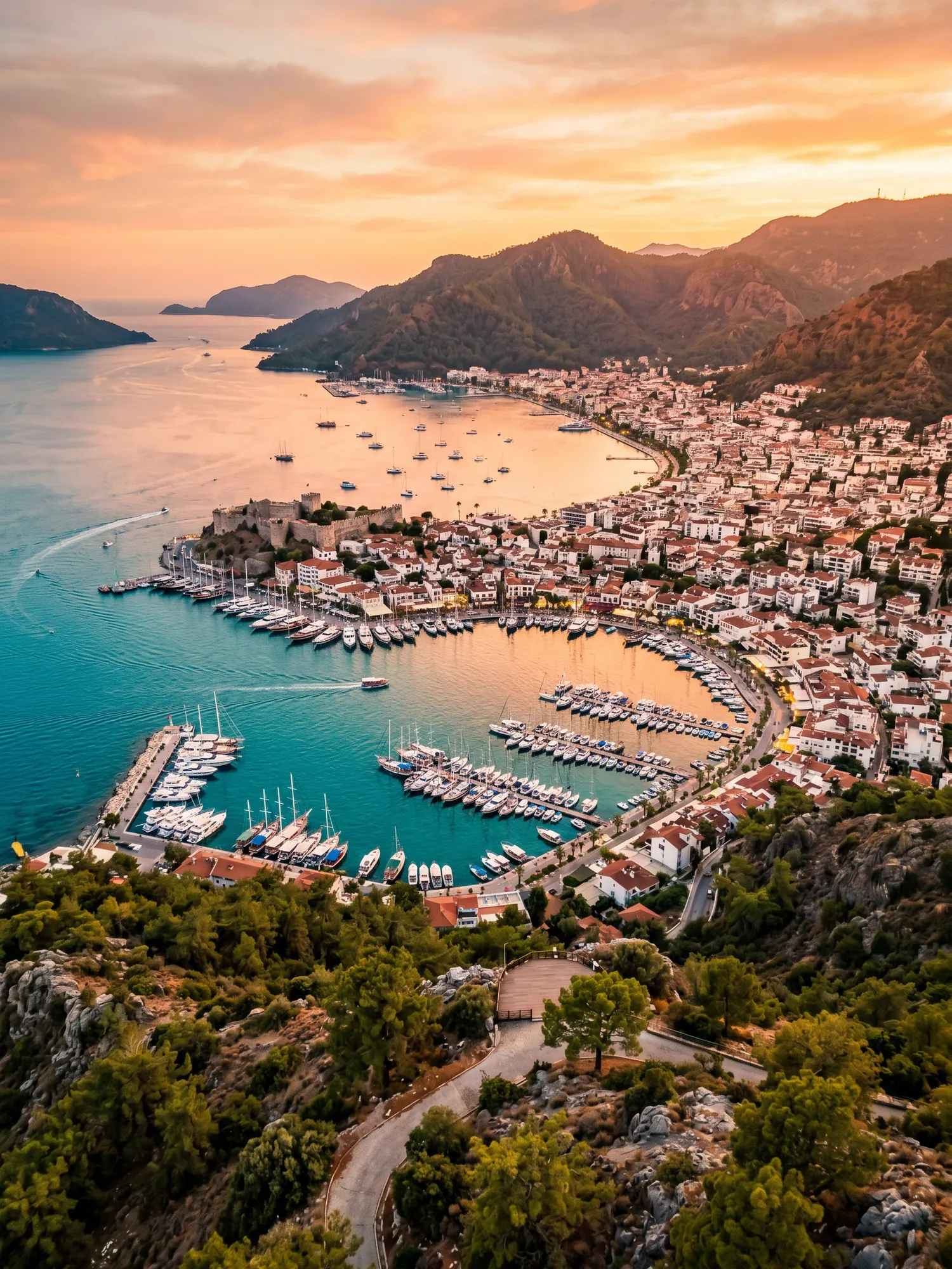 Image of Panoramic Cityscape View Of Marmaris At Sunset