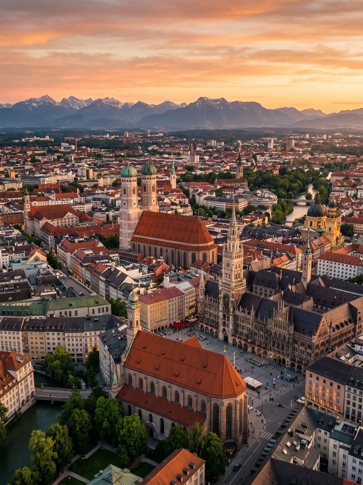 Image of Panoramic Cityscape View Of Munich At Sunset
