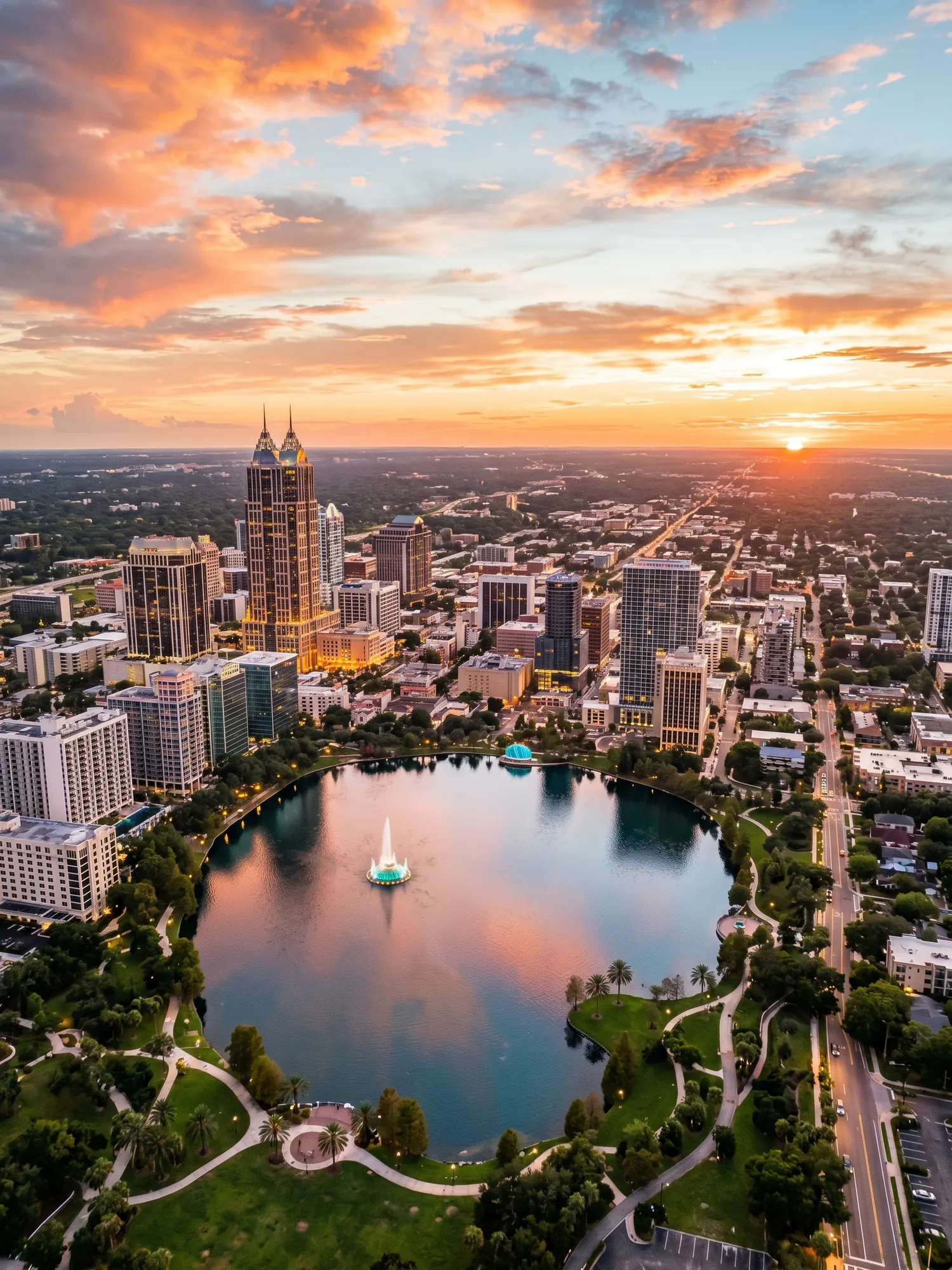 Image of Panoramic Cityscape View Of Orlando At Sunset