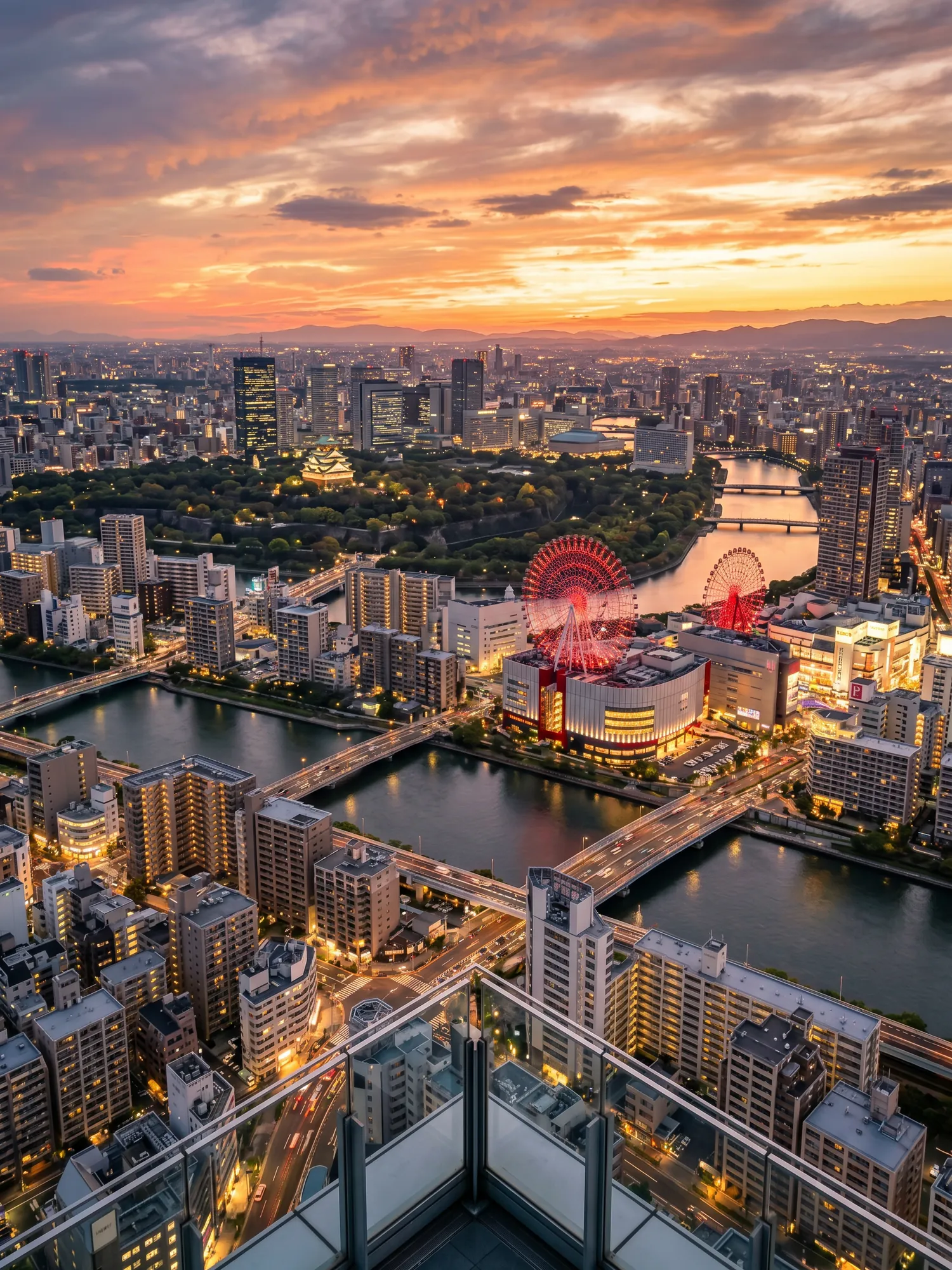 Image of Panoramic Cityscape View Of Osaka At Sunset